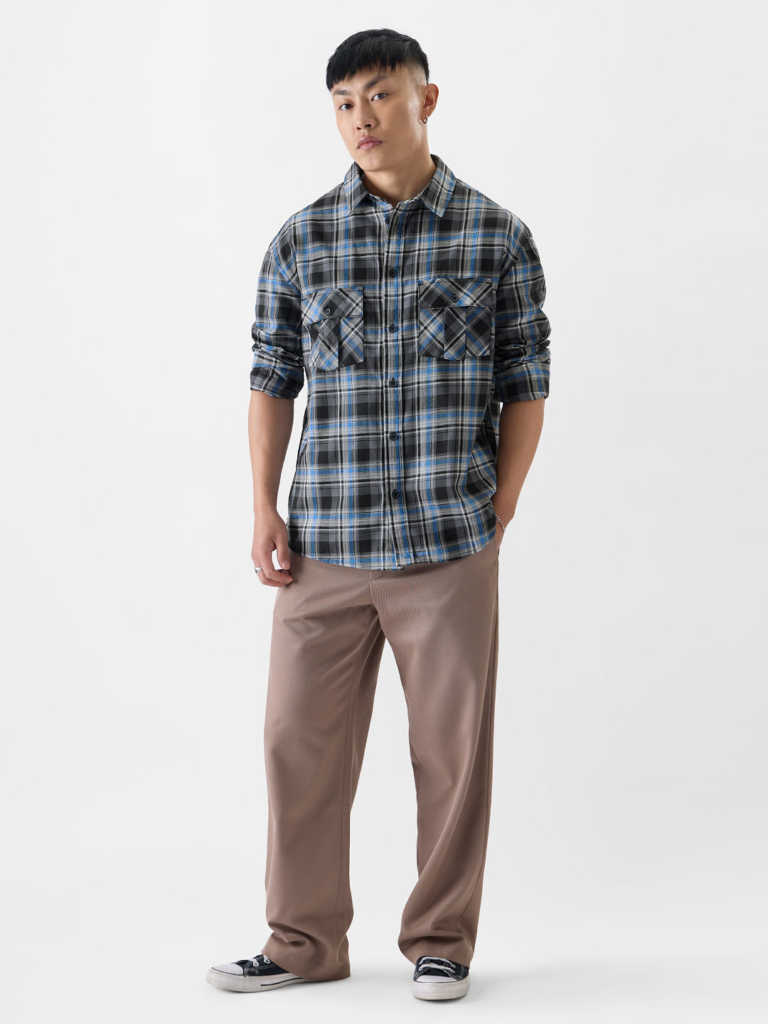 Buy Plaid: Blue And Black Men's Relaxed Shirts Online