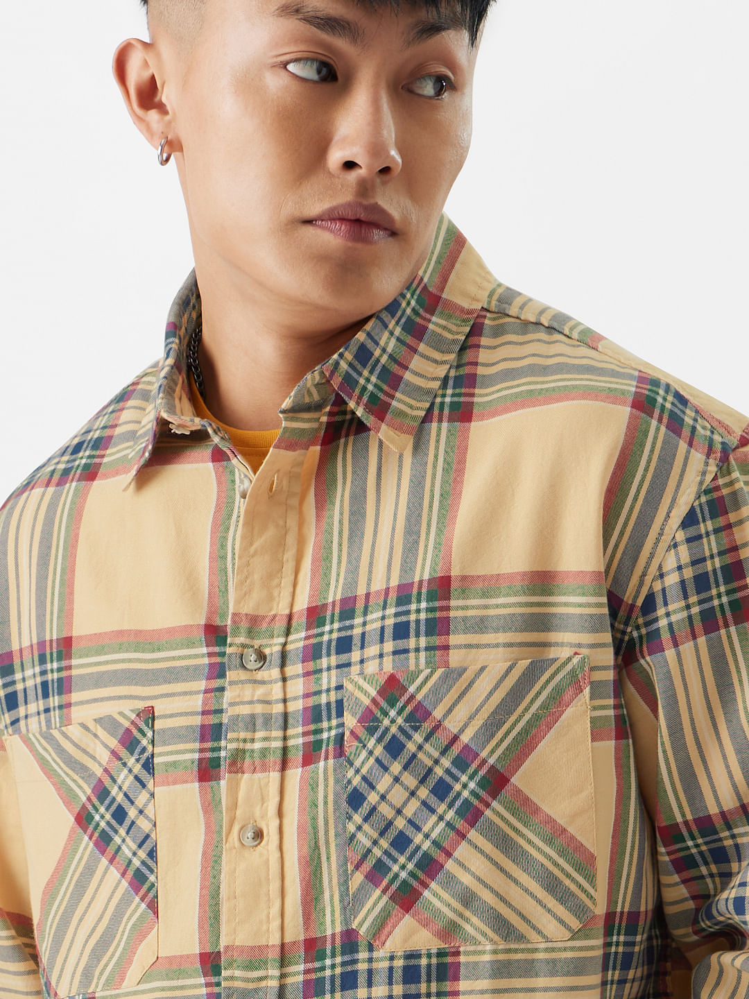 Buy Checks: Corn Blue Men Relaxed Shirts Online