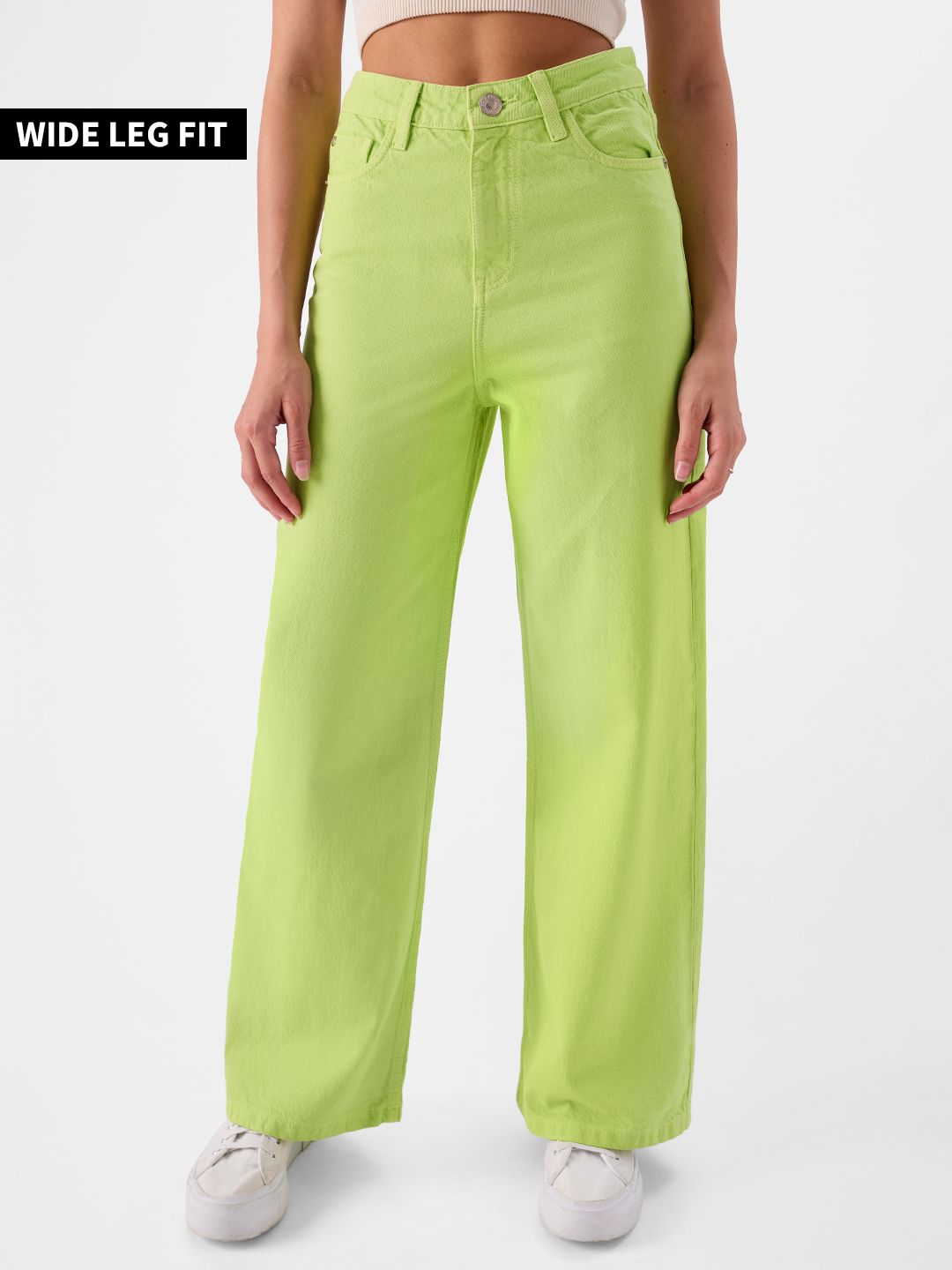 Buy Solids Lime (Wide Leg) Women Jeans Online
