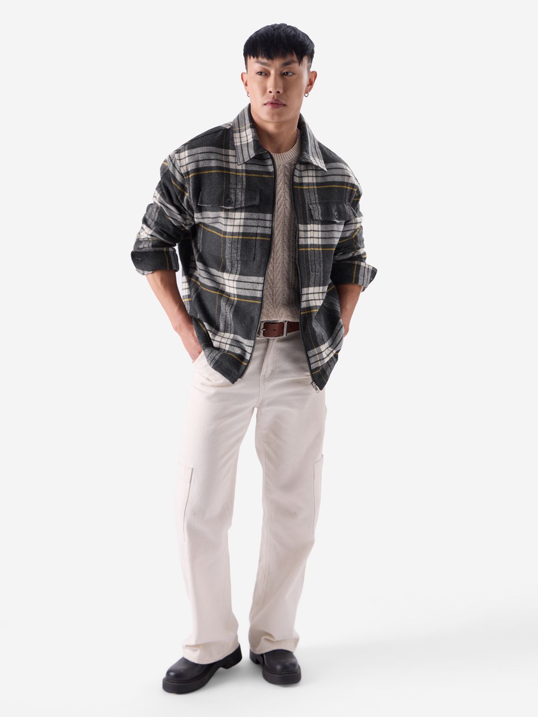 Plaid: Black and Grey Men Shackets price