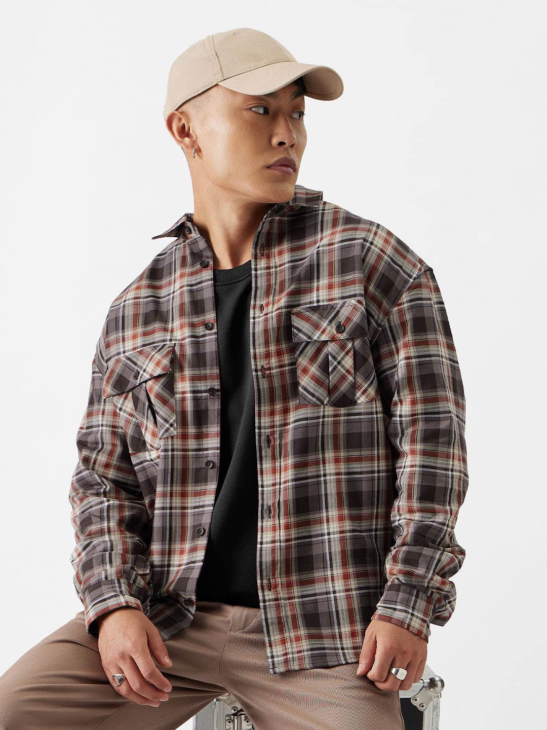 Buy Plaid: Brown And Rust Men's Relaxed Shirts Online