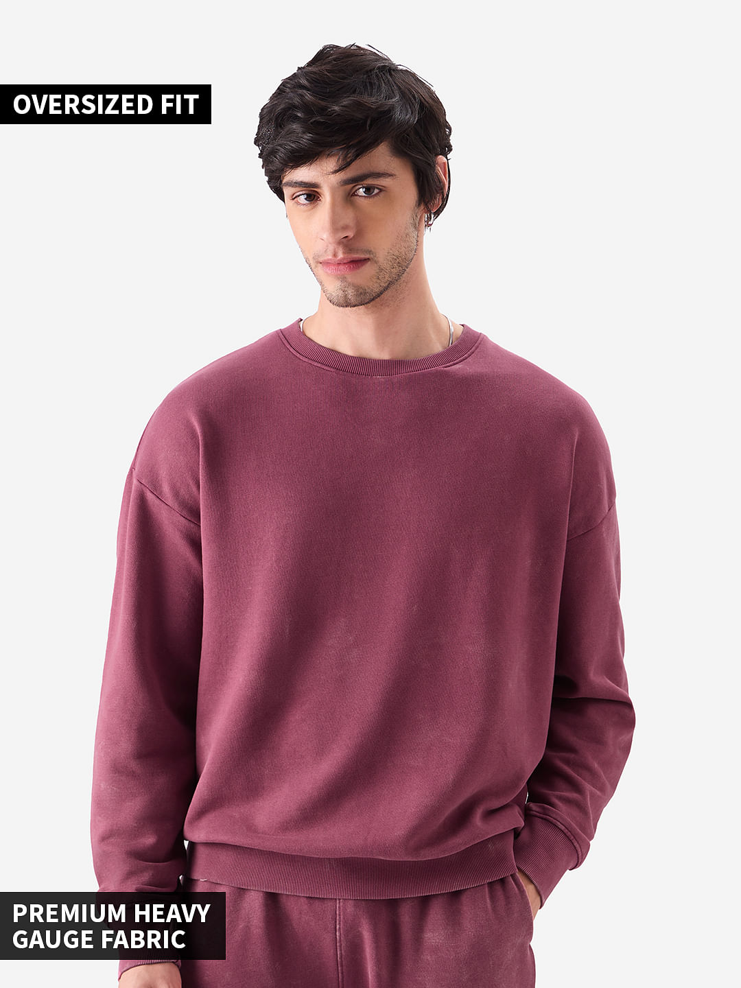 Buy TSS Originals: Plum (Acid Washed) Mens Oversized Sweatshirts Online