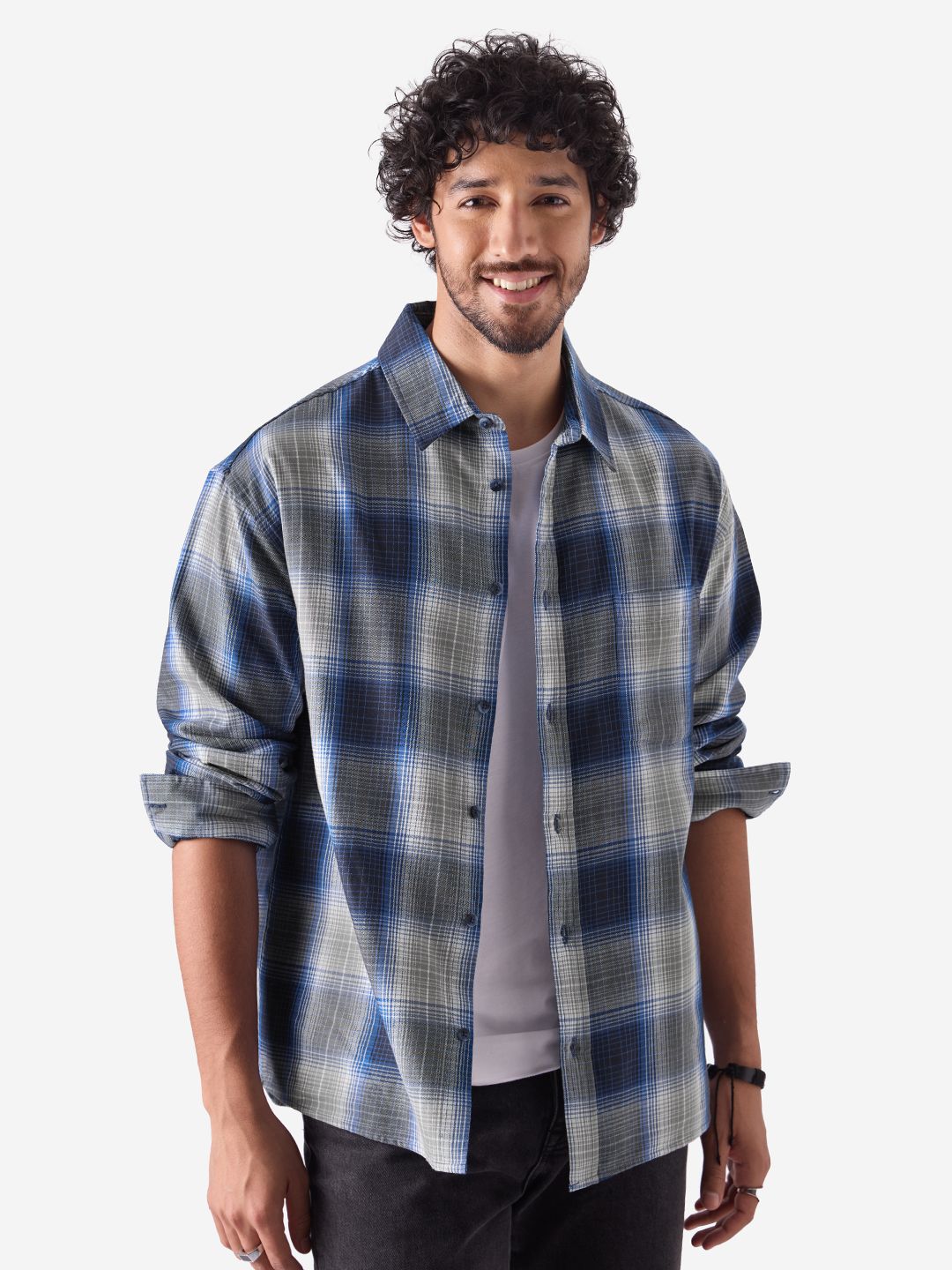 Buy Plaid: Blue & White Men Relaxed Shirts Online