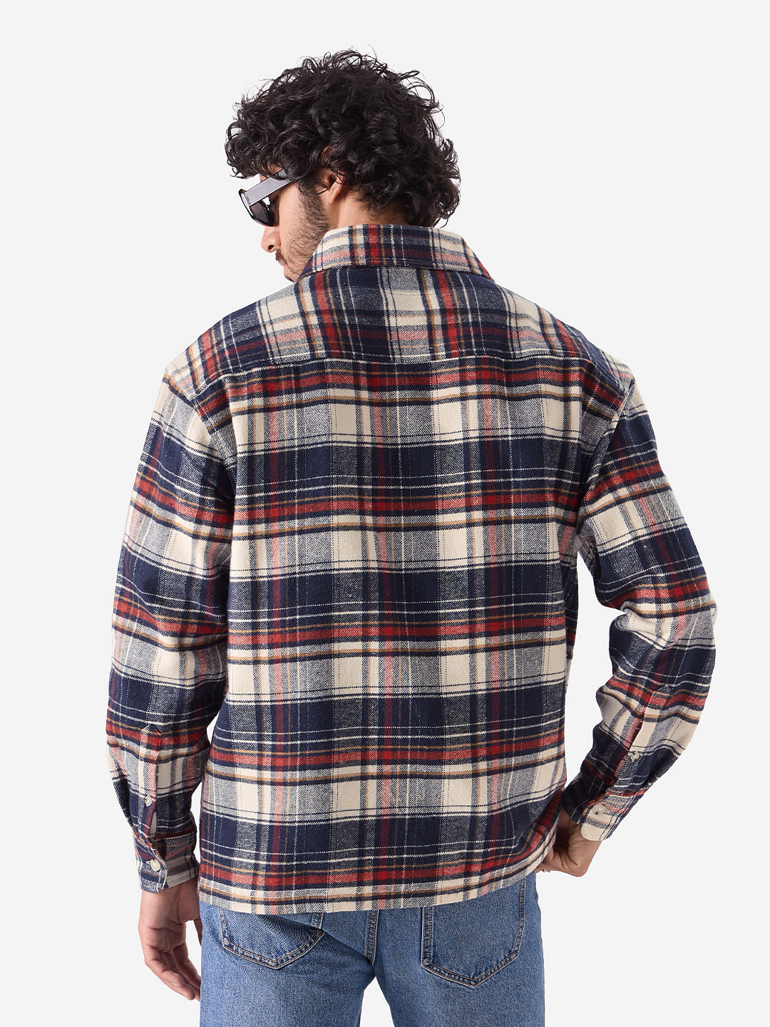 Buy Plaid: Red, White and Black Mens Button Shacket Online