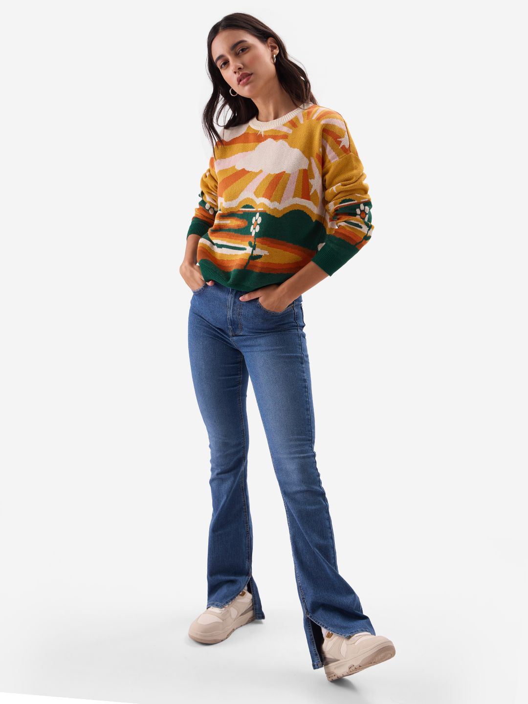 Knitted Sweater: Good Vibes Women Oversized Sweaters price
