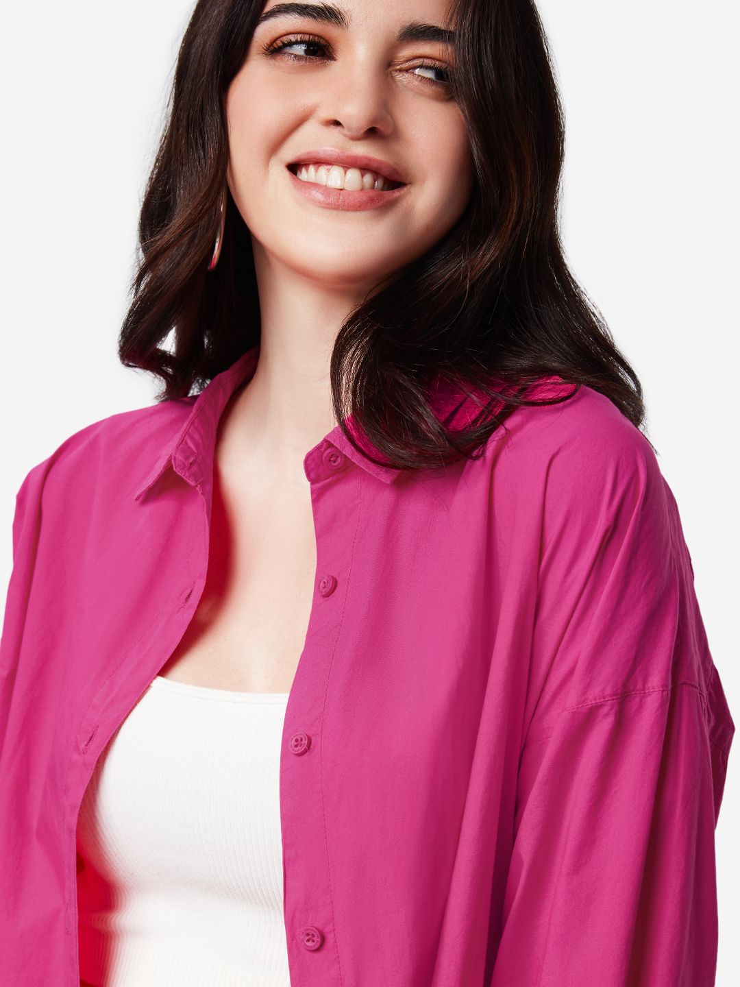 Buy Hot Pink Solid Boyfriend Shirt Online
