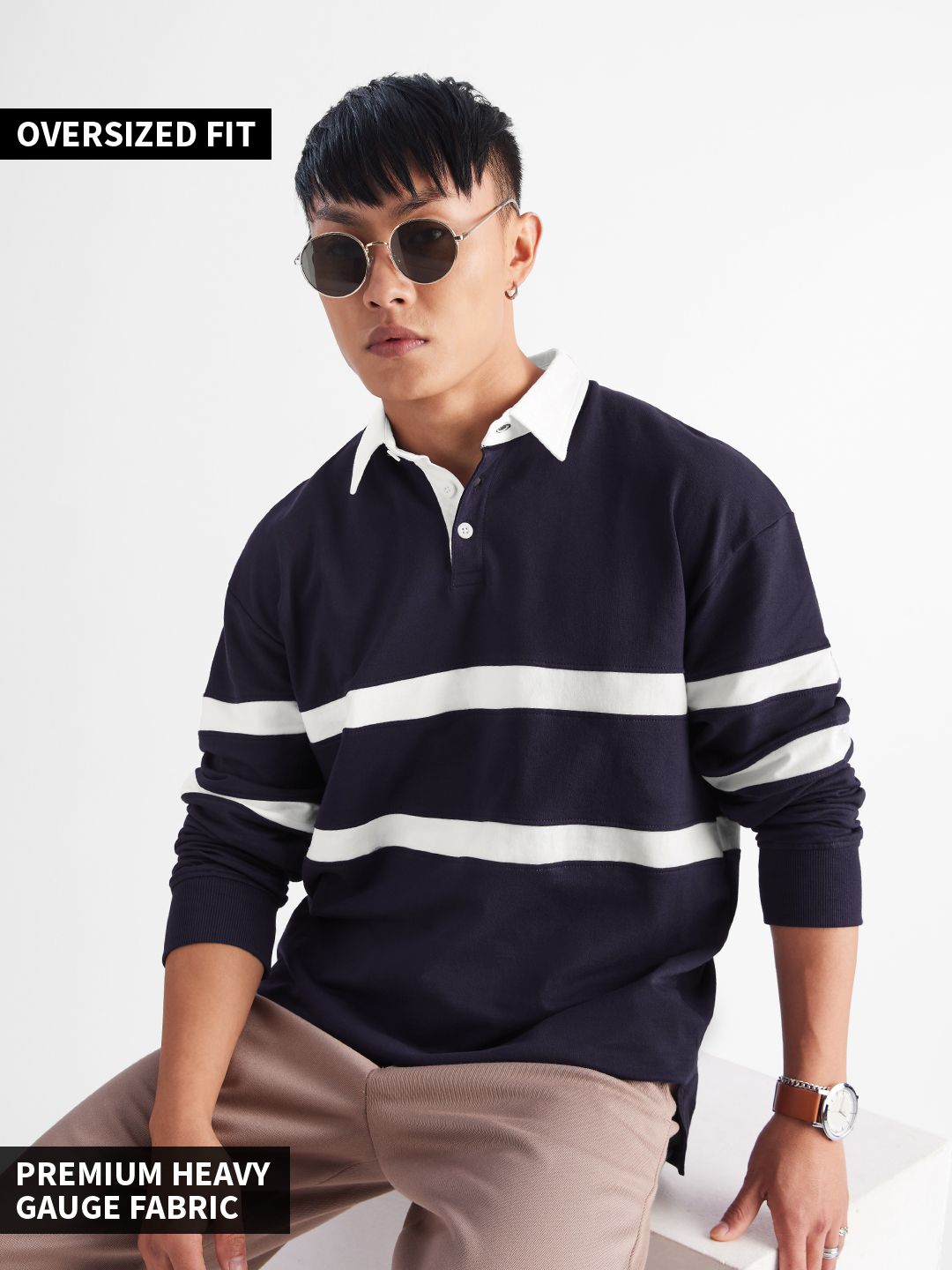 Buy Berry & White: Men's Colorblock Rugby Polo Online