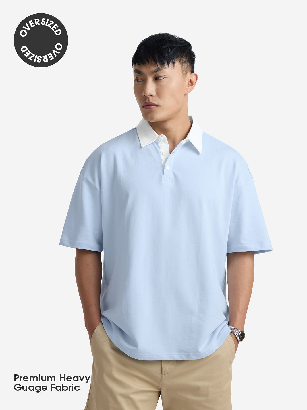 Buy Solids: Powder Blue Oversized Polo Online