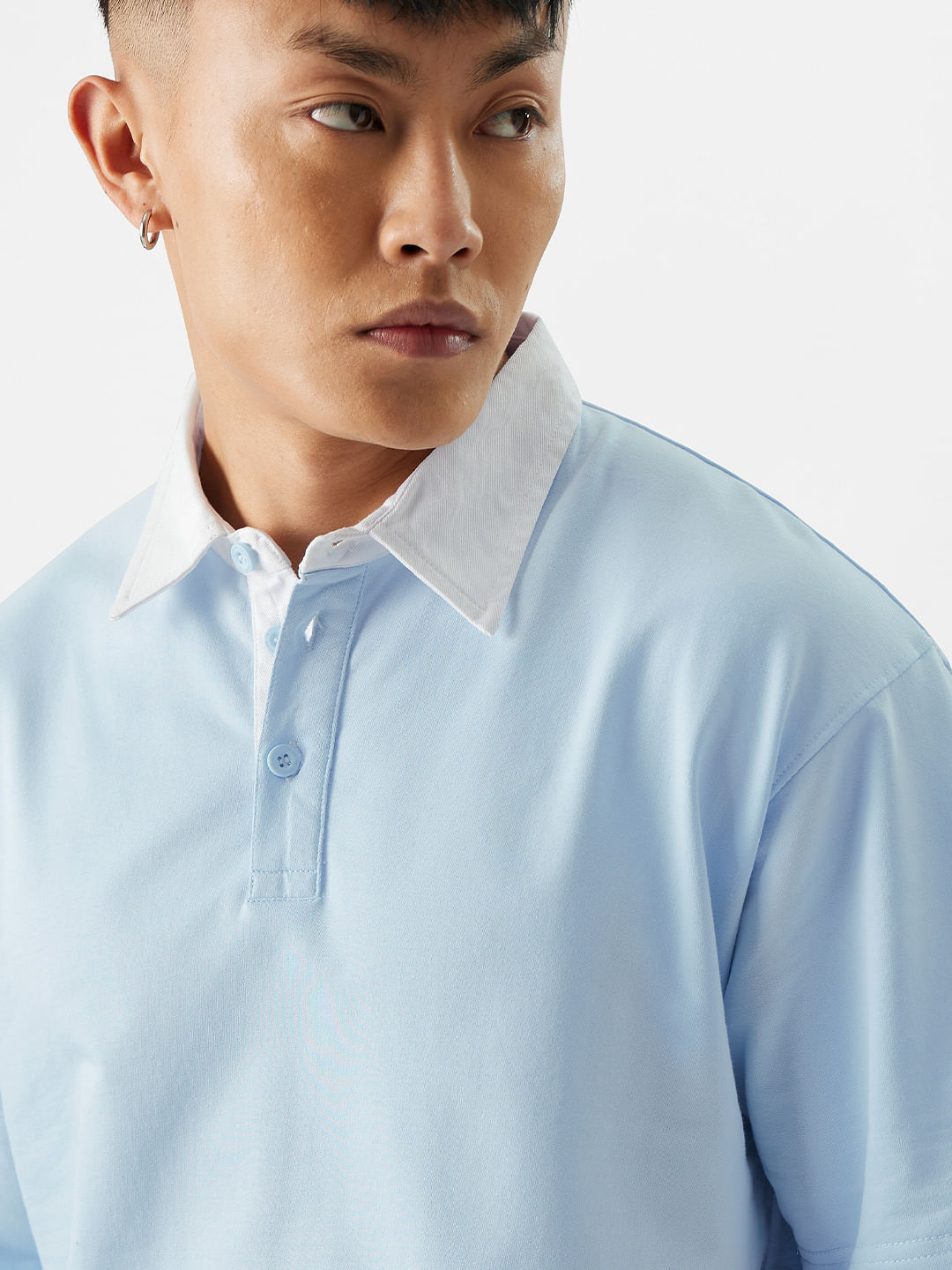 Buy Solid: Powder Blue Men Overized Polos Online