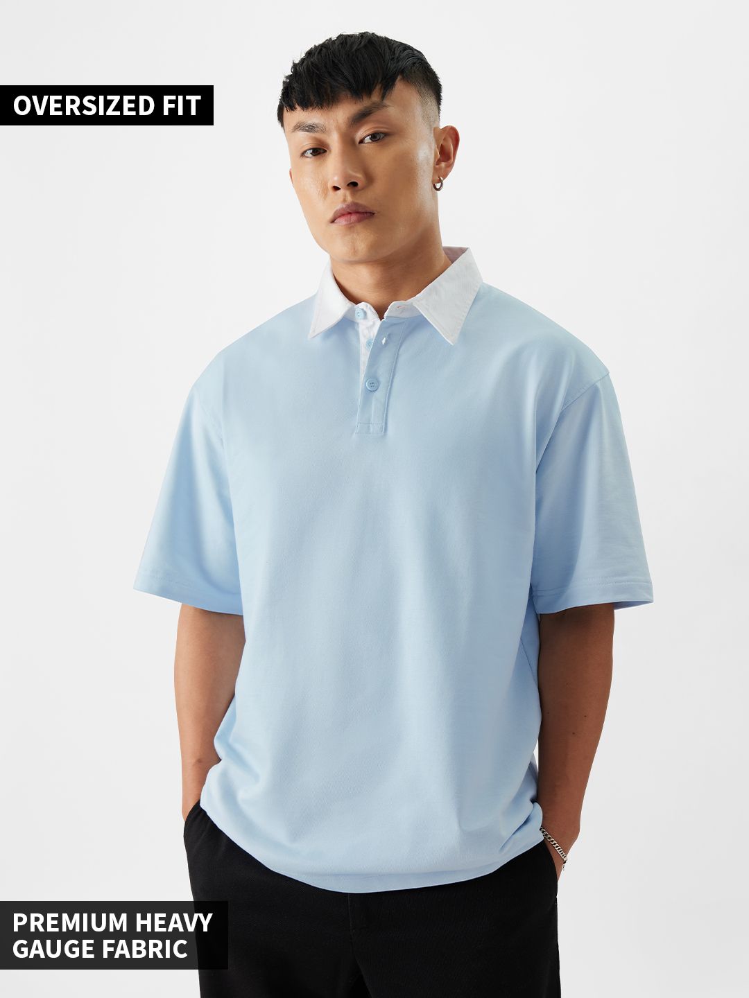 Buy Solid Powder Blue Men Overized Polos Online