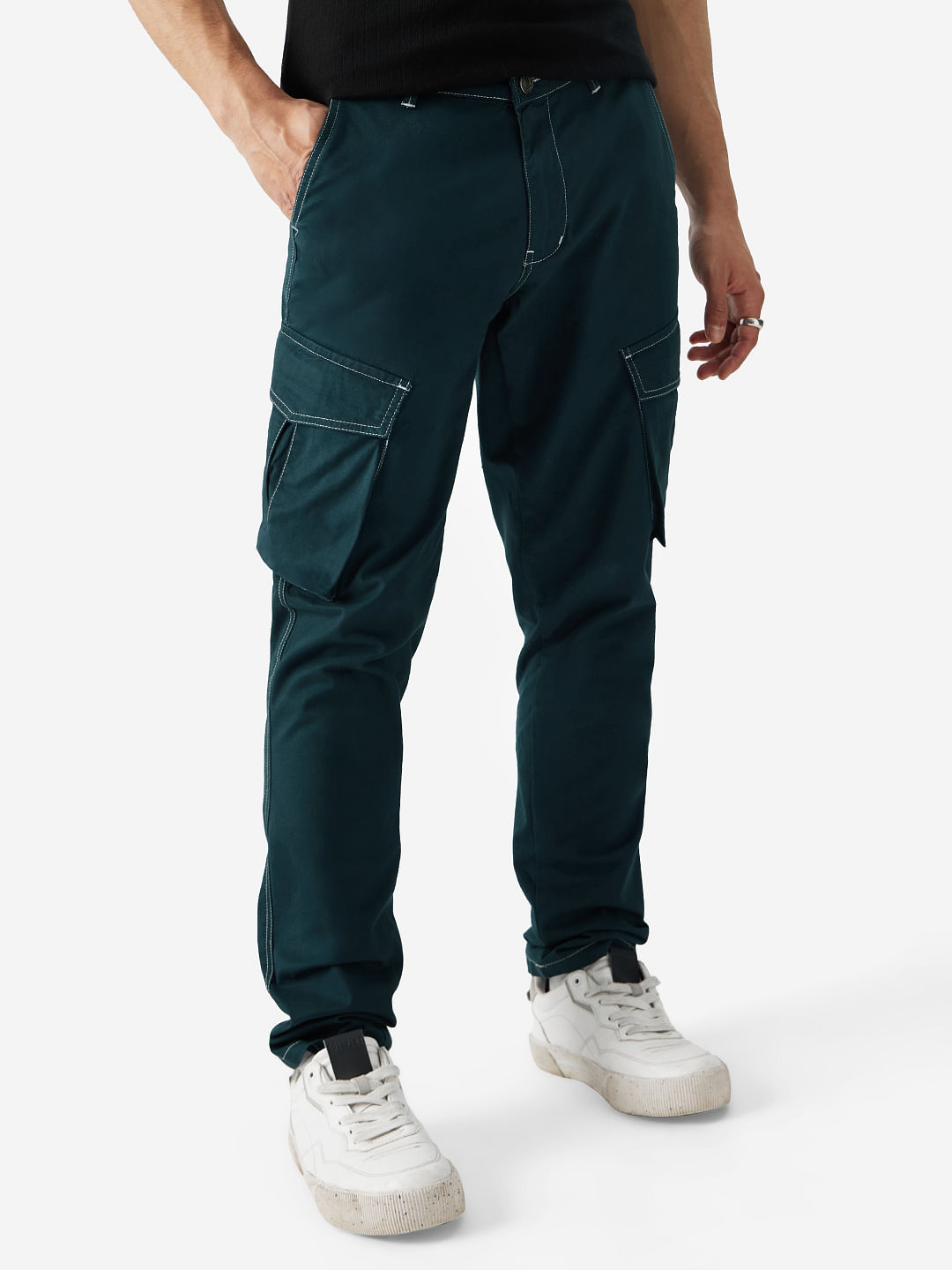 Buy Solids: Indigo Blue Men Cargo Pants Online