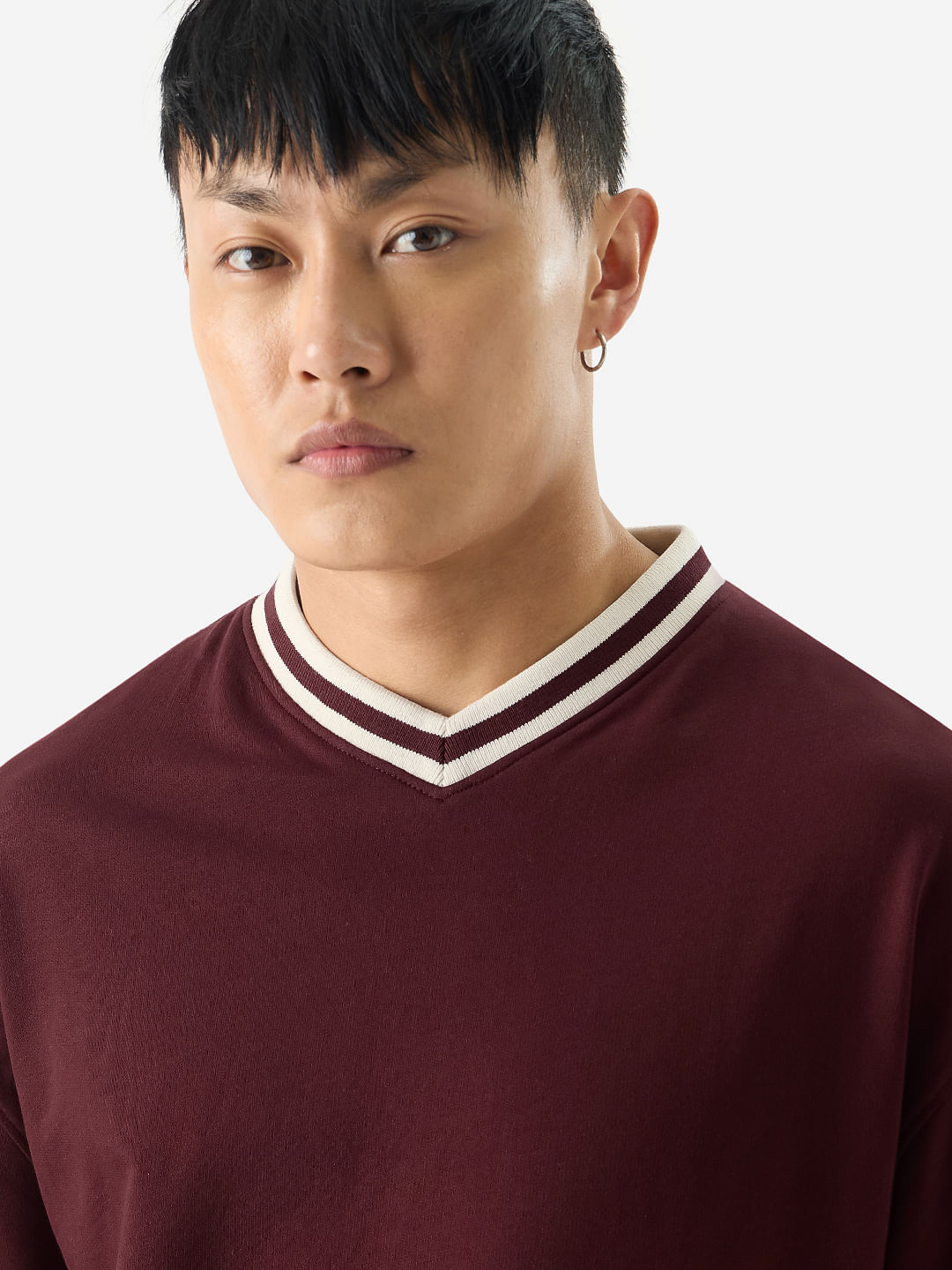 Buy Solids: Burgundy Oversized Full Sleeve T-Shirts Online