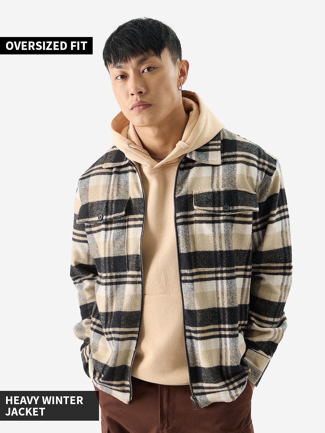 Buy Plaid: Brown and Black Mens Zipper Shackets Online