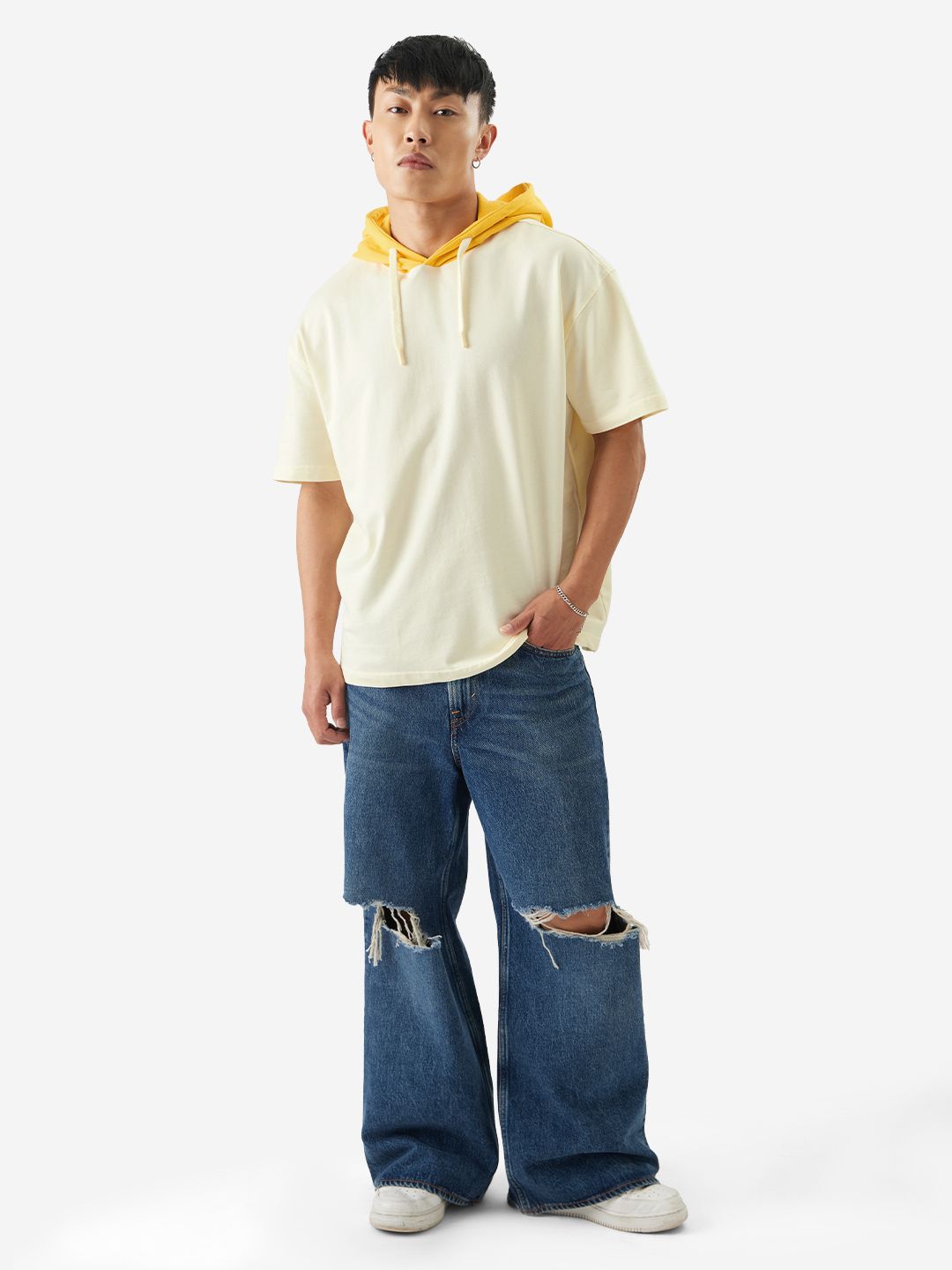 Solids: Off White and Yellow Hooded T-Shirts online