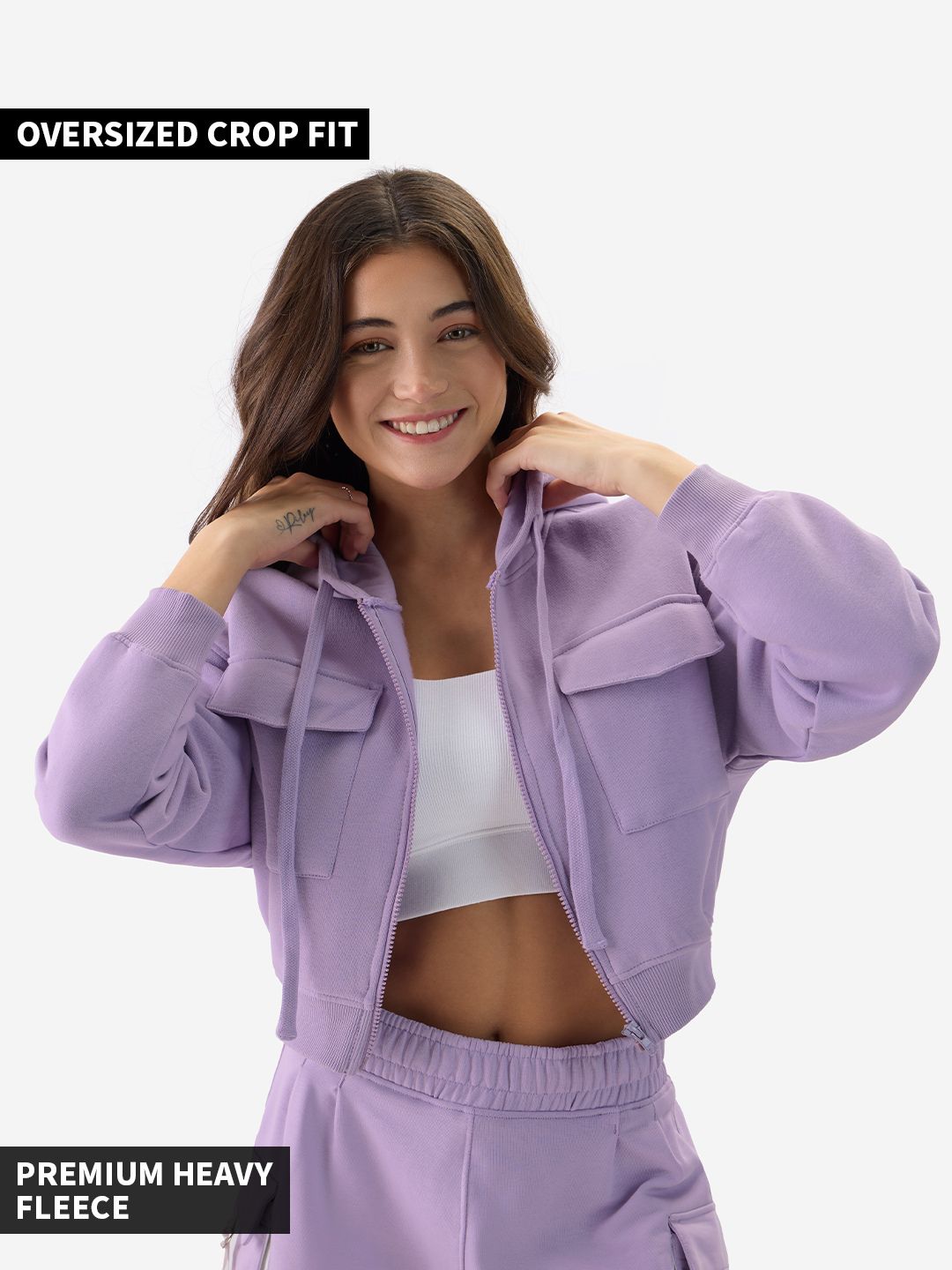 Buy Sheer Lilac Women Cropped Oversized Hoodie Online