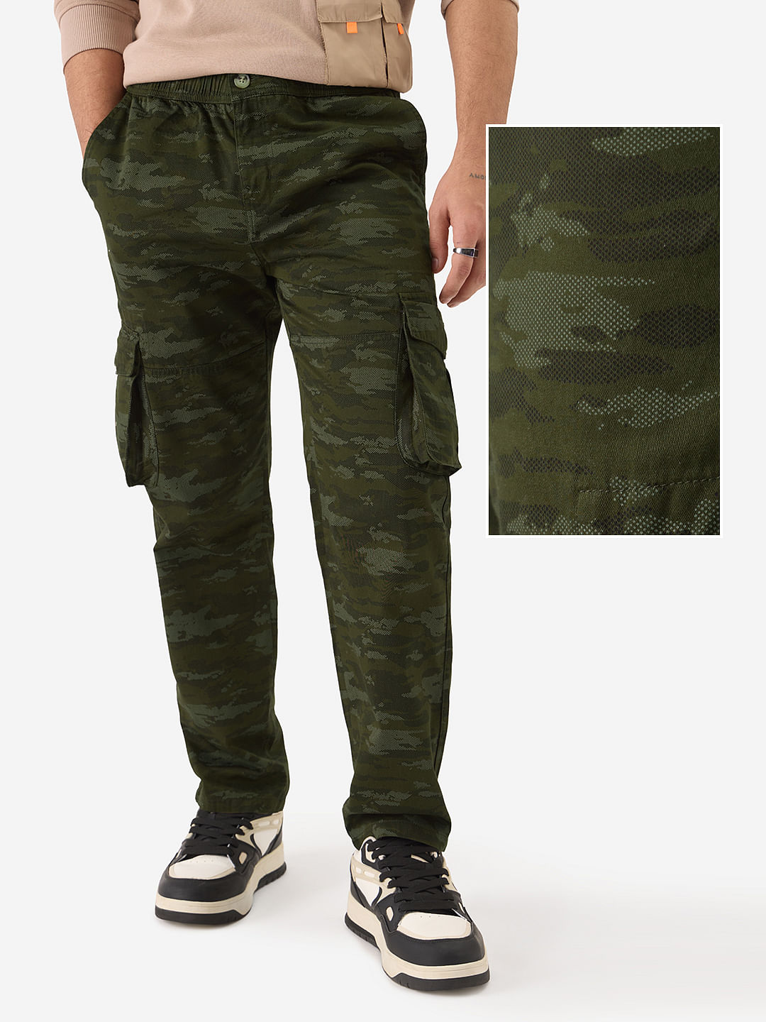 Buy Solids: Light Olive Men Cargo Pants Online