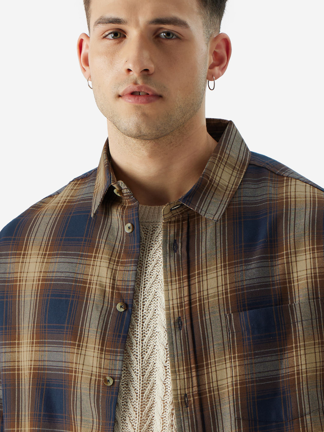 Buy Plaid: Brown & White Men Relaxed Shirts Online
