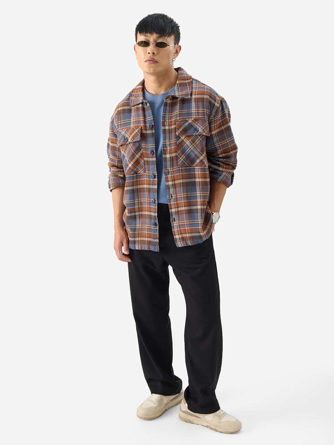 Buy Plaids: Orion Brown Men Flannel Shackets Online
