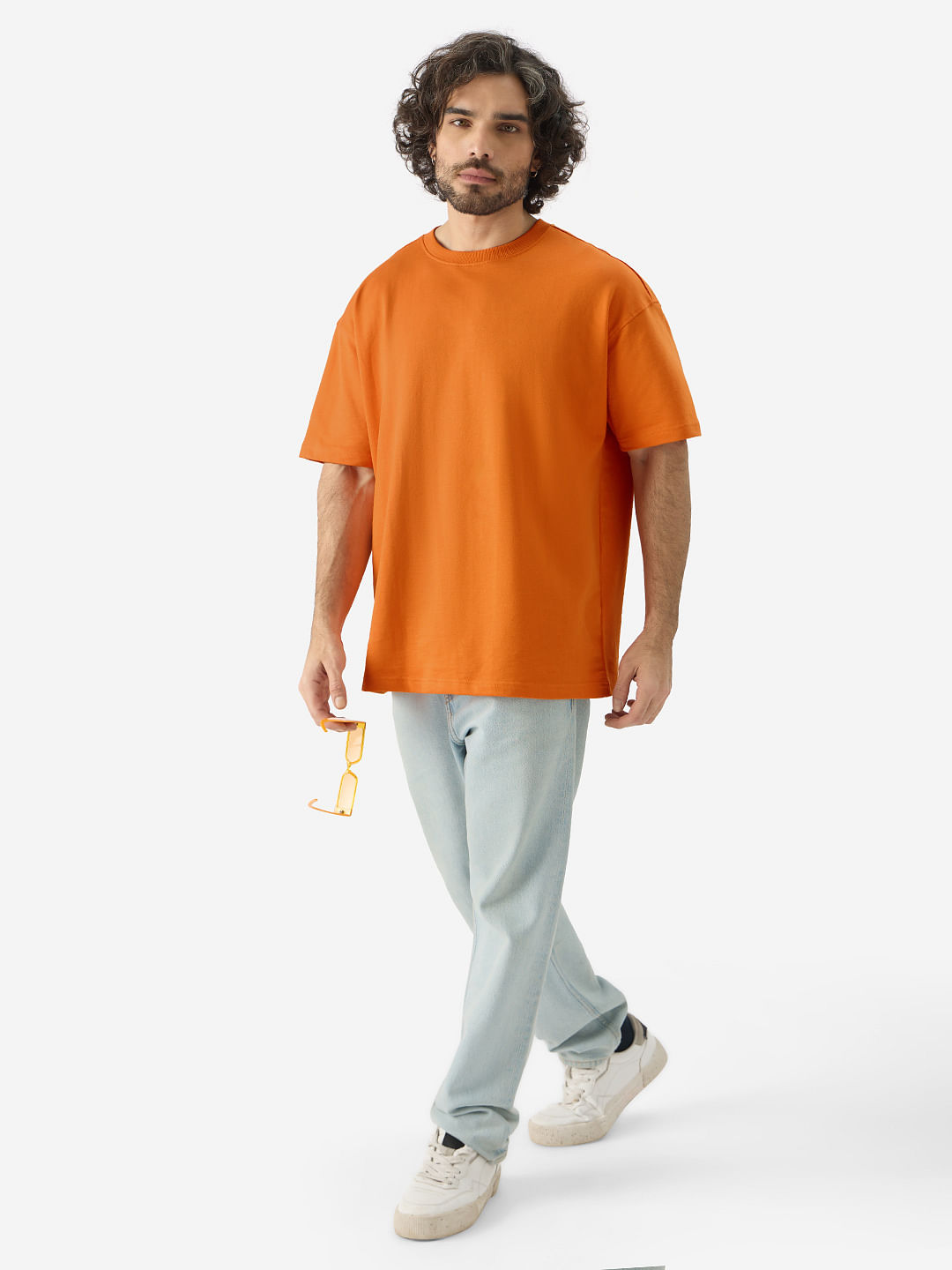 Buy Solids: Orange Blaze Oversized T-Shirts Online