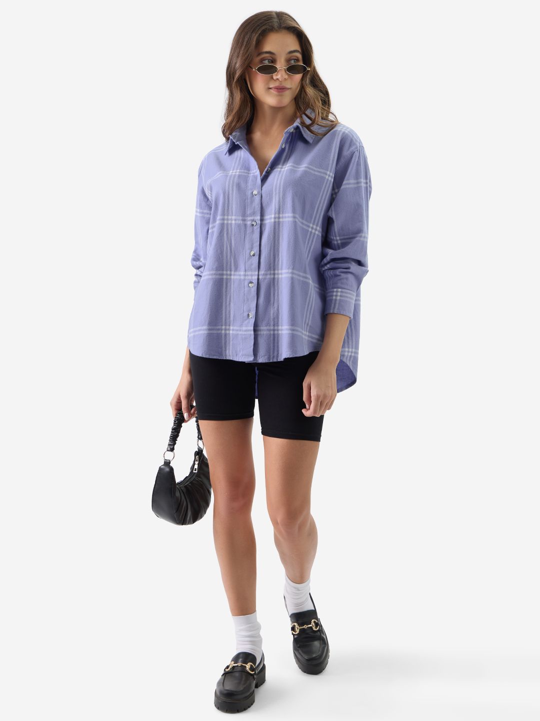Buy Plaid Purple And White Women Boyfriend Shirts online at The Souled