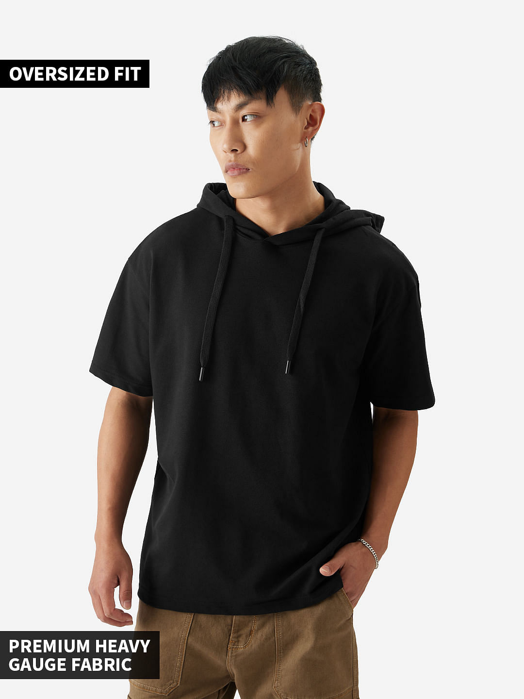 Buy Solid: Black Men Hooded T-Shirts Online
