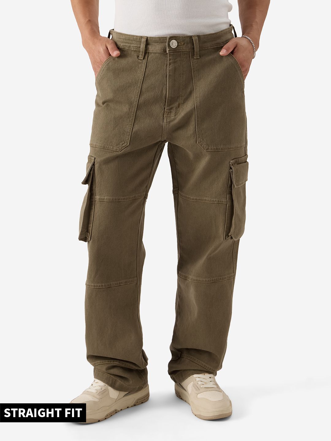 Buy Solids Brown Men Cargo Pants Online