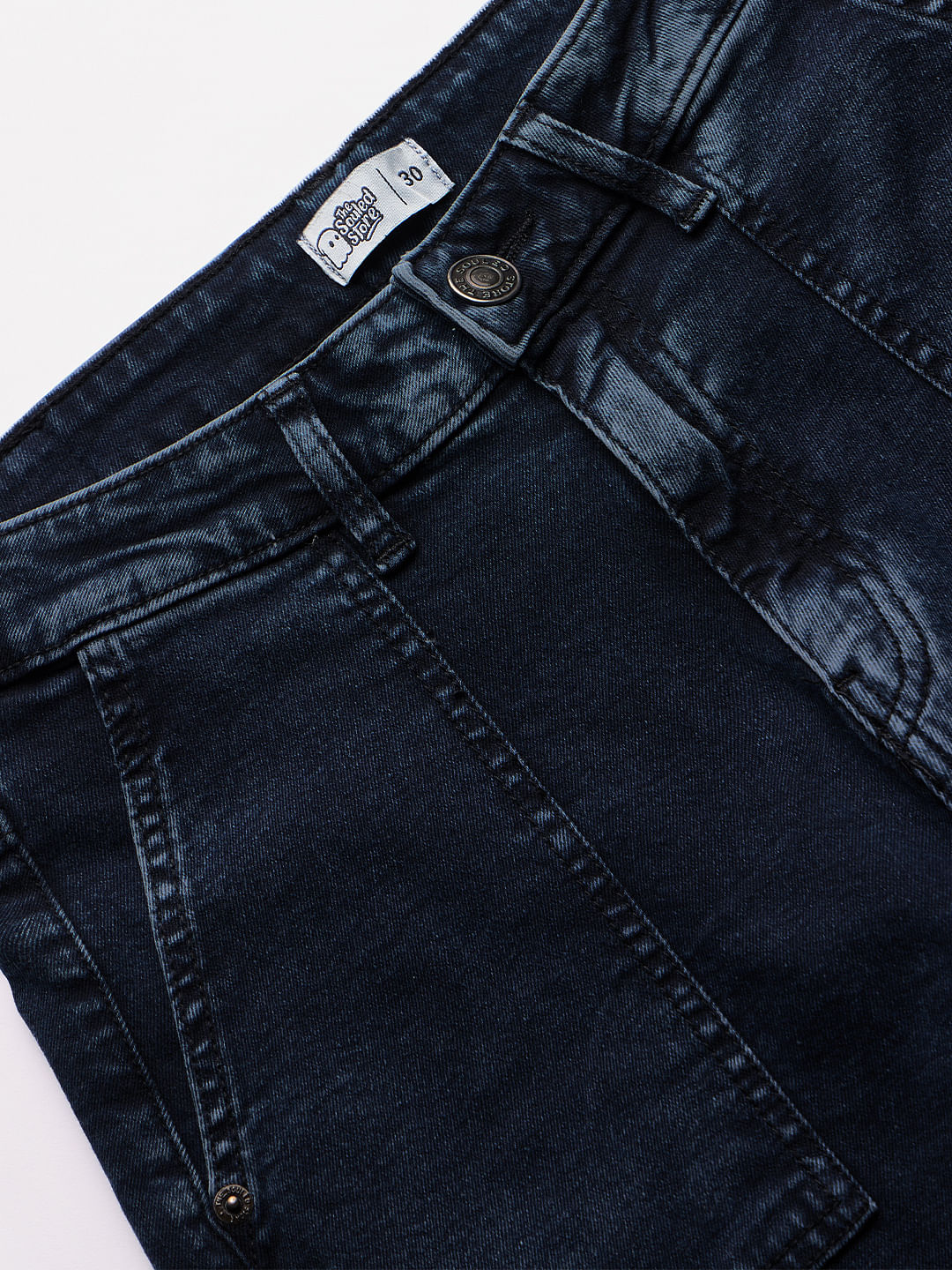 Buy Solids: Blue Women Cargo Jeans Online