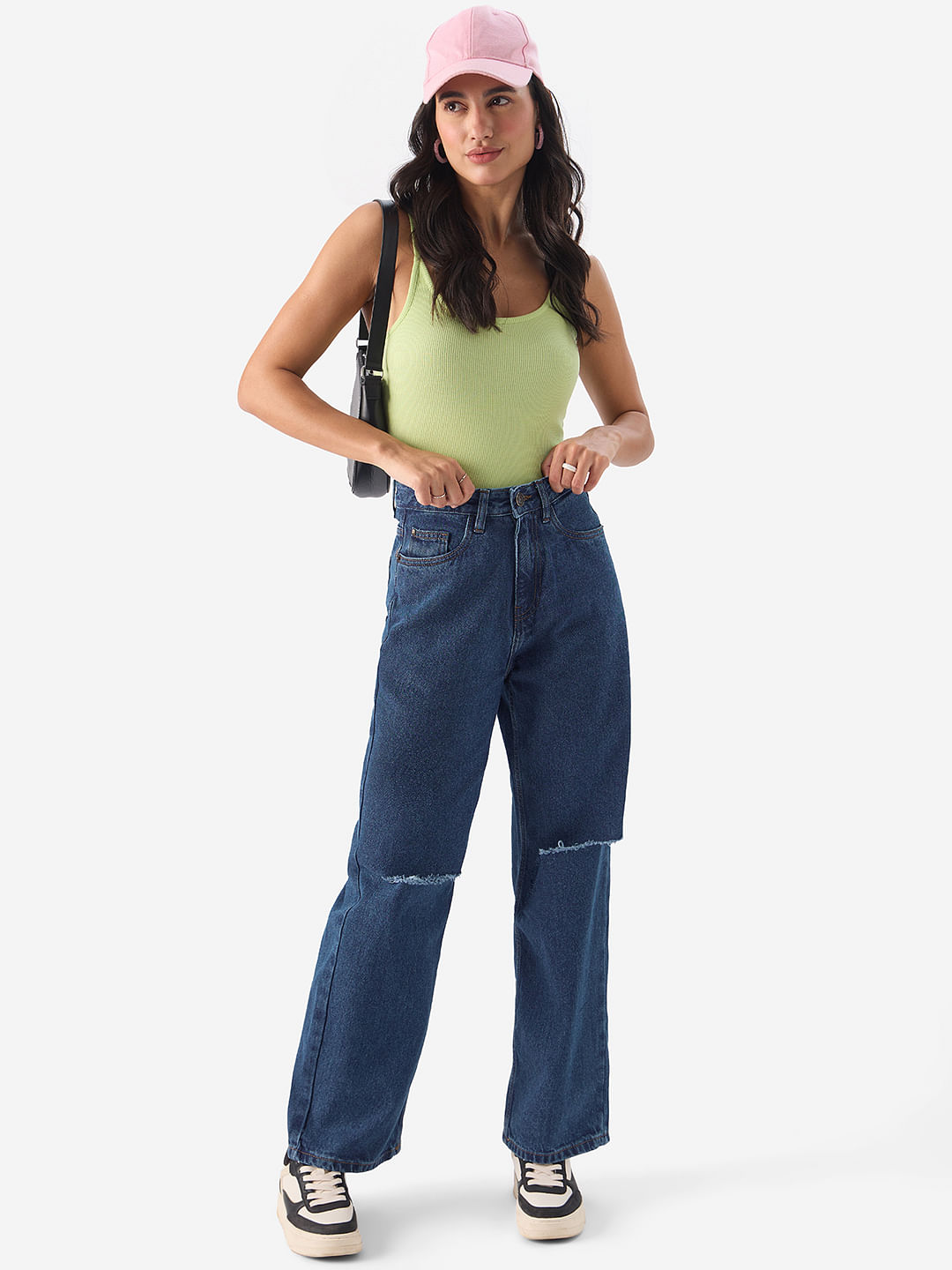 Buy Solids: Distressed Blue (Wide Leg Fit) Women Jeans Online