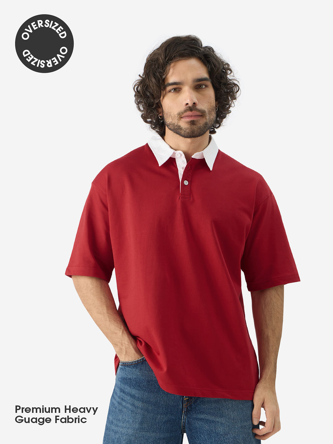 Buy Solid Brick Red Men Overized Polos Online