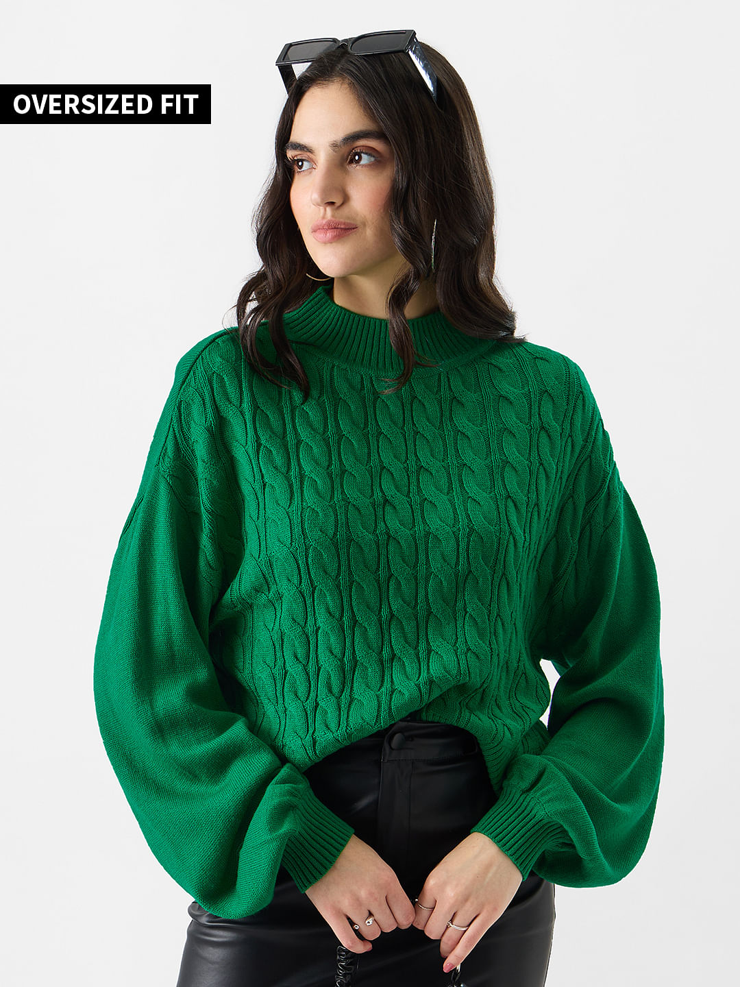 Buy Solids Kelly Green Womens Oversized Sweaters Online