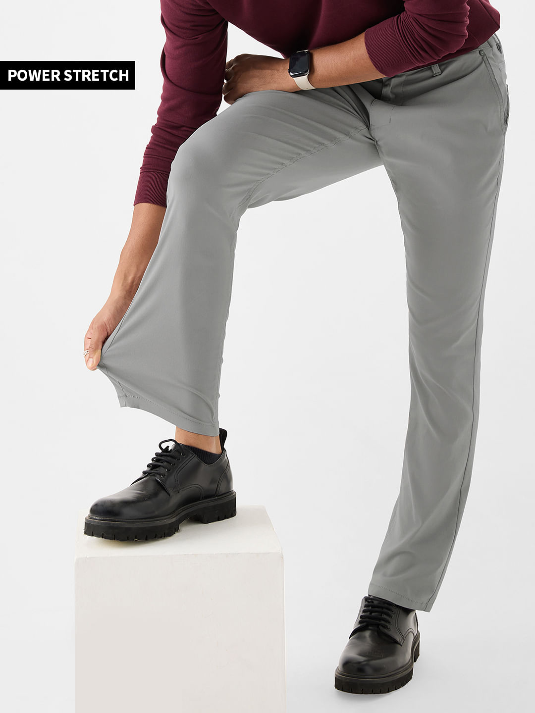 Buy Solids: Light Grey Men Cotton Pants Online