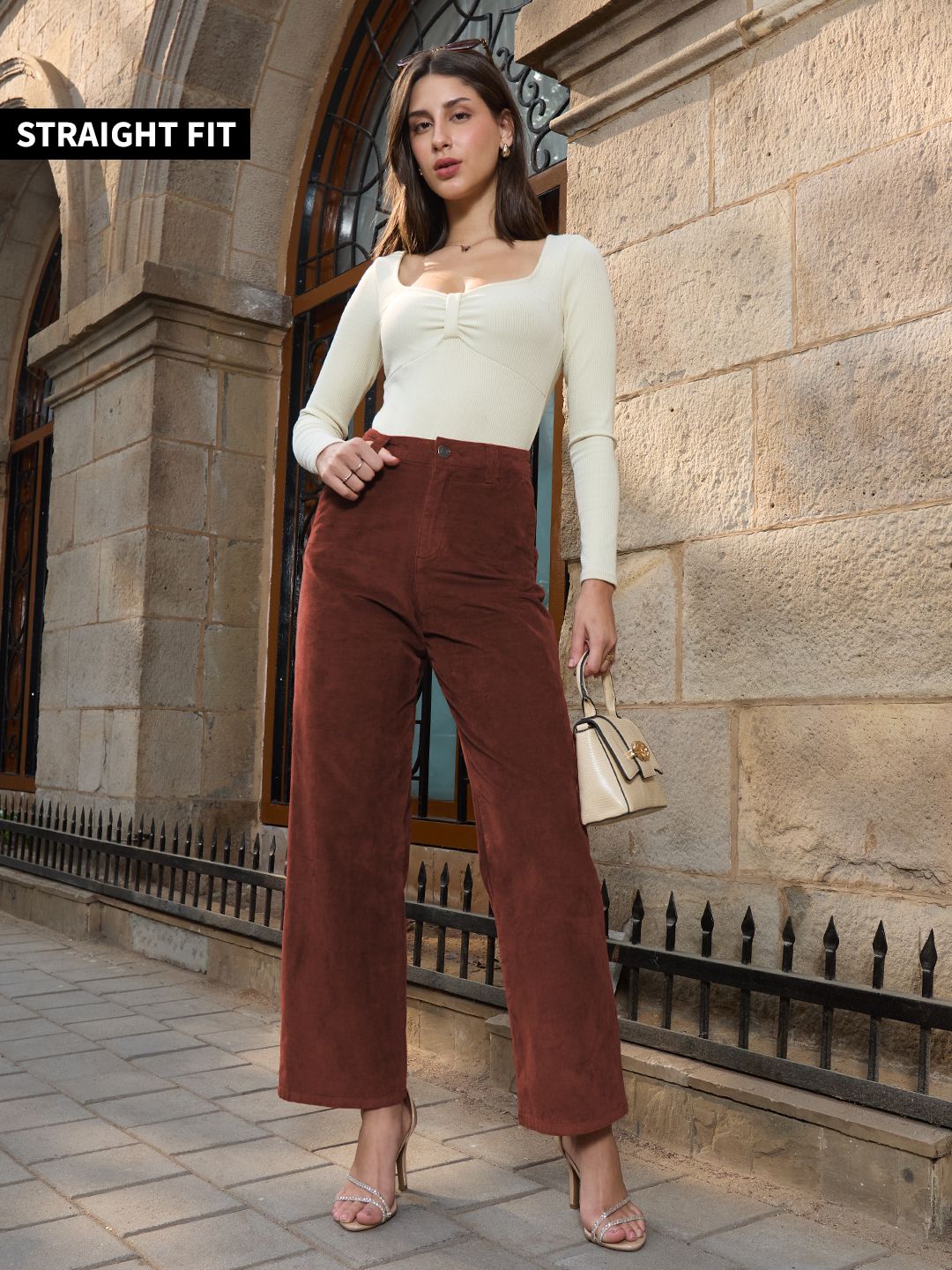 Buy Solids Maroon Red (Corduroy) Women Pants Online