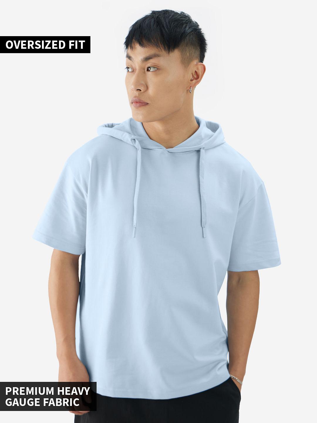 Buy Solid: Powder Blue Men Hooded T-Shirts Online