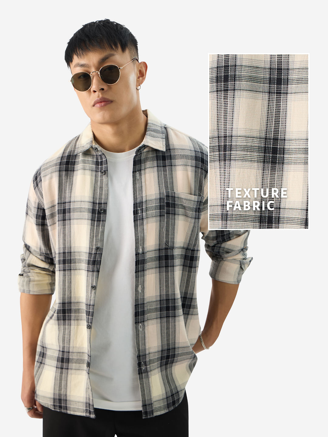 Buy Plaid: Waffle Black Men Full Sleeve Shirts Online