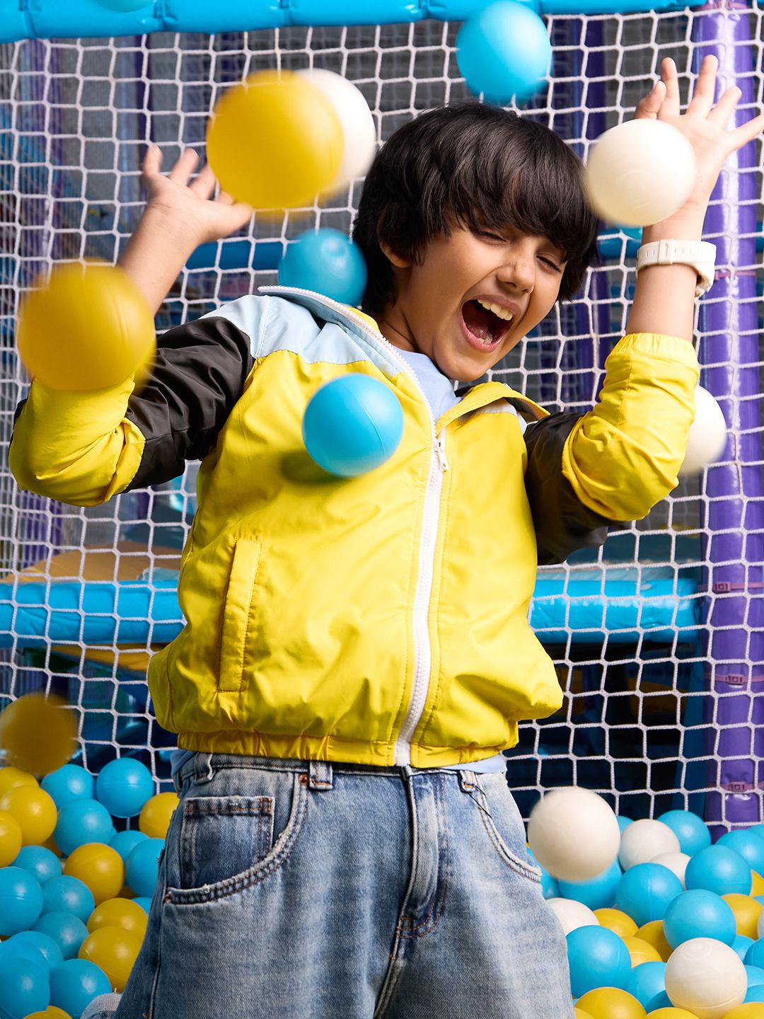 Solids: Yellow, Blue (Colourblock) Boys Zipper Hooded Jackets (2-8 Yrs) Online