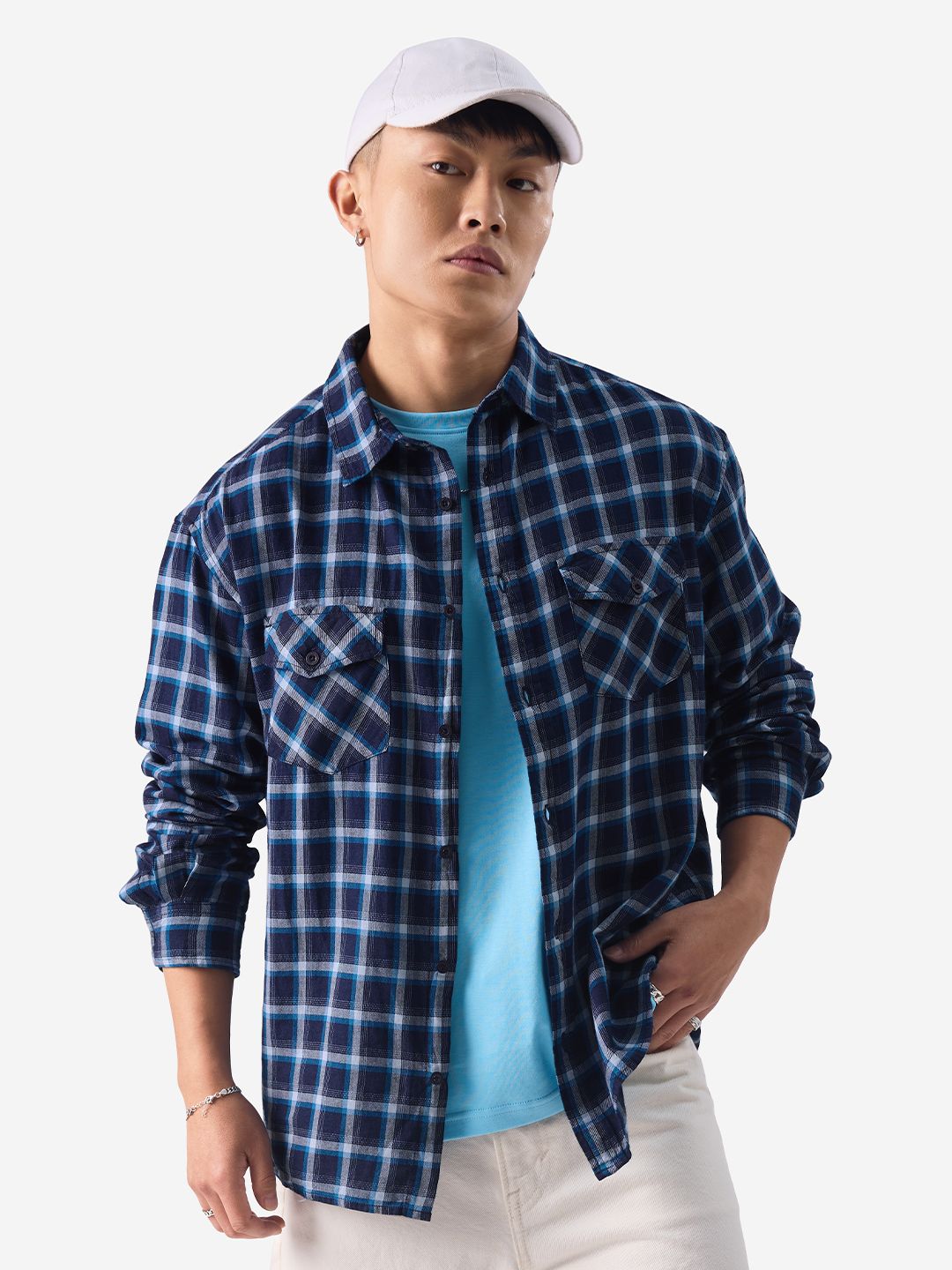 Buy Checks: Blue And White Men Relaxed Shirts Online