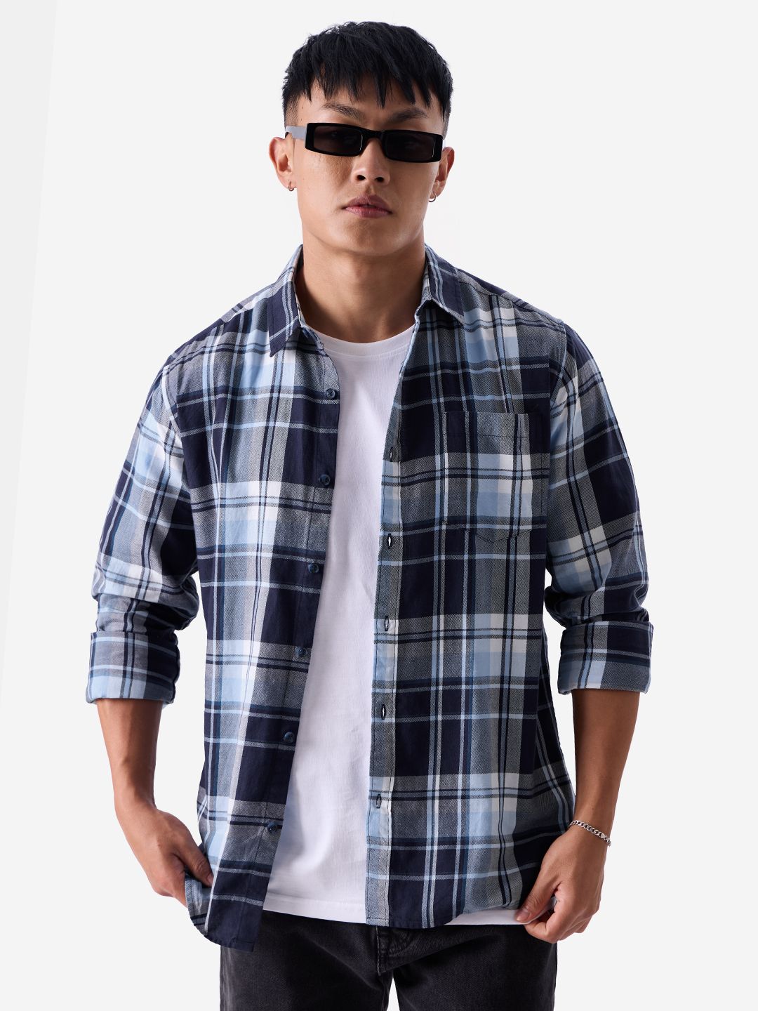 Buy Plaid Grey and Blue Men Shirt Online
