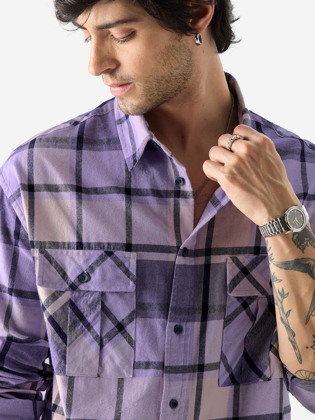 Buy Plaid: Purple And Black Men Relaxed Shirt Online