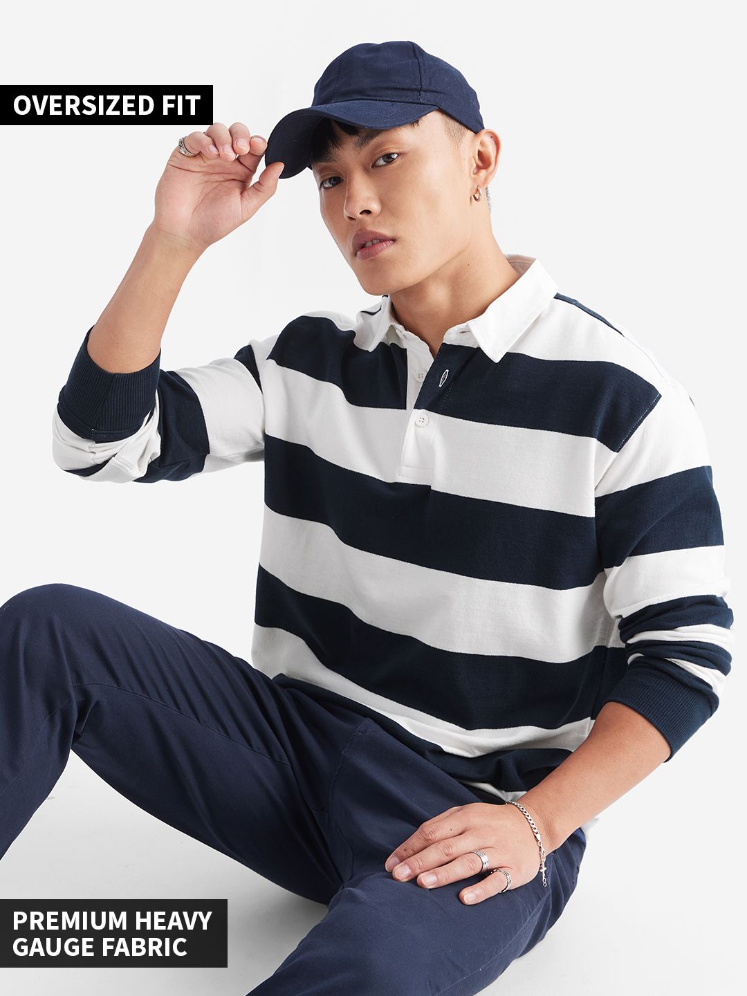 solids navy striped men rugby polos