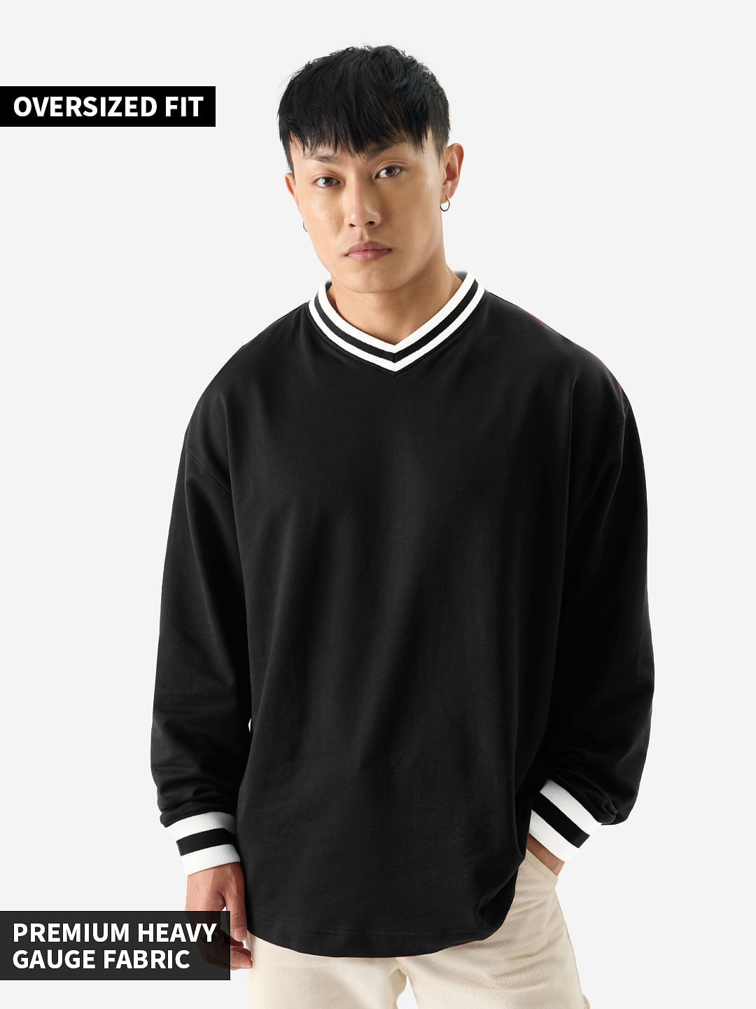 Buy Solids: Black Oversized Full Sleeve T-Shirts Online