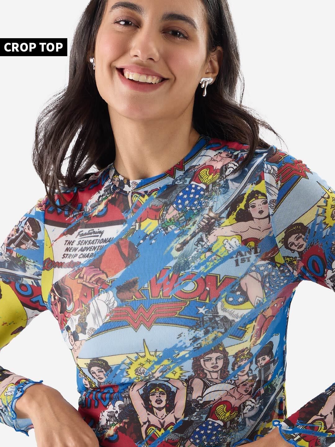 Buy Wonder Woman Comic Pattern Women Cropped Tops Online