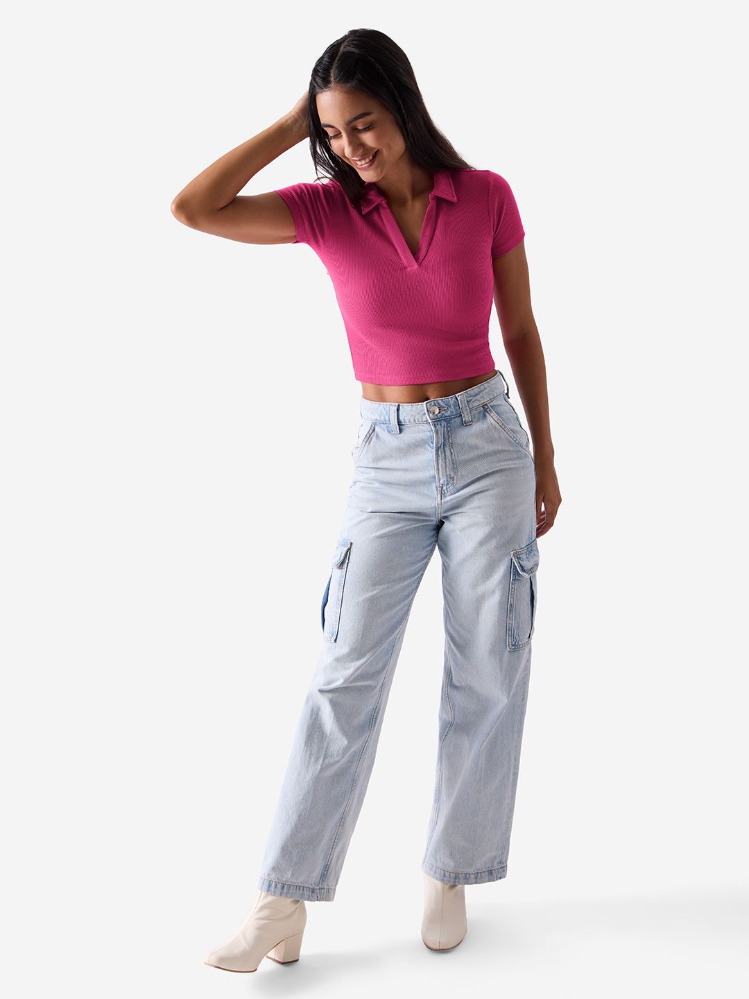 Buy Essential Solids: Hot Pink Women Cropped Polos