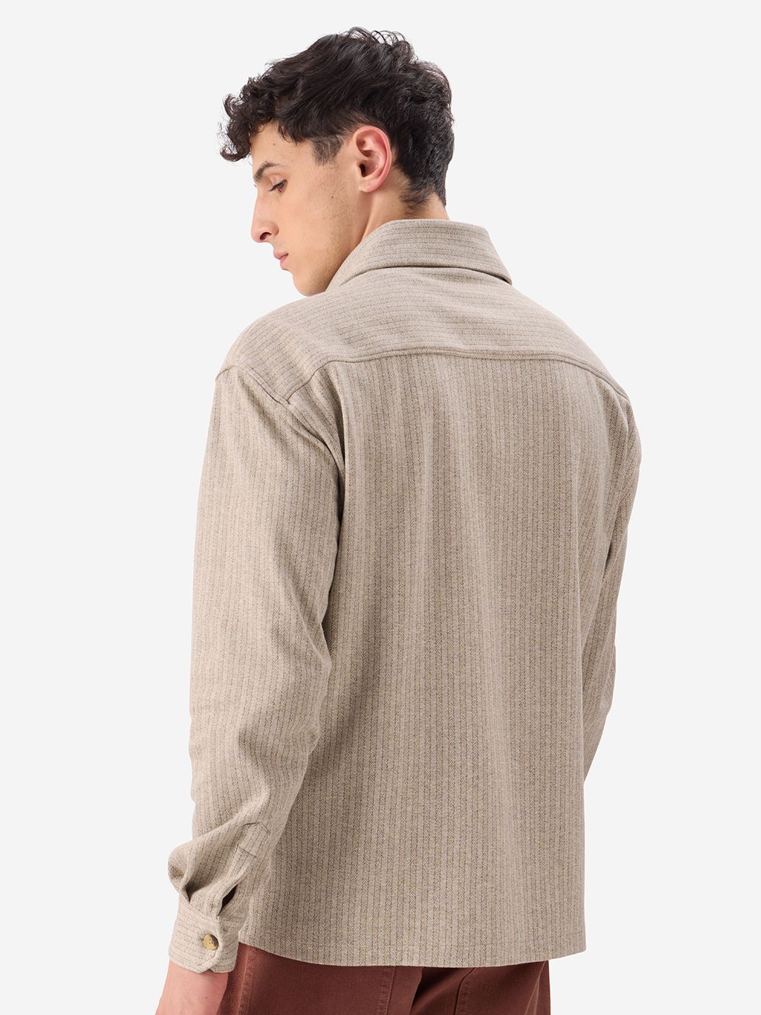 Men's Beige Checked Shacket