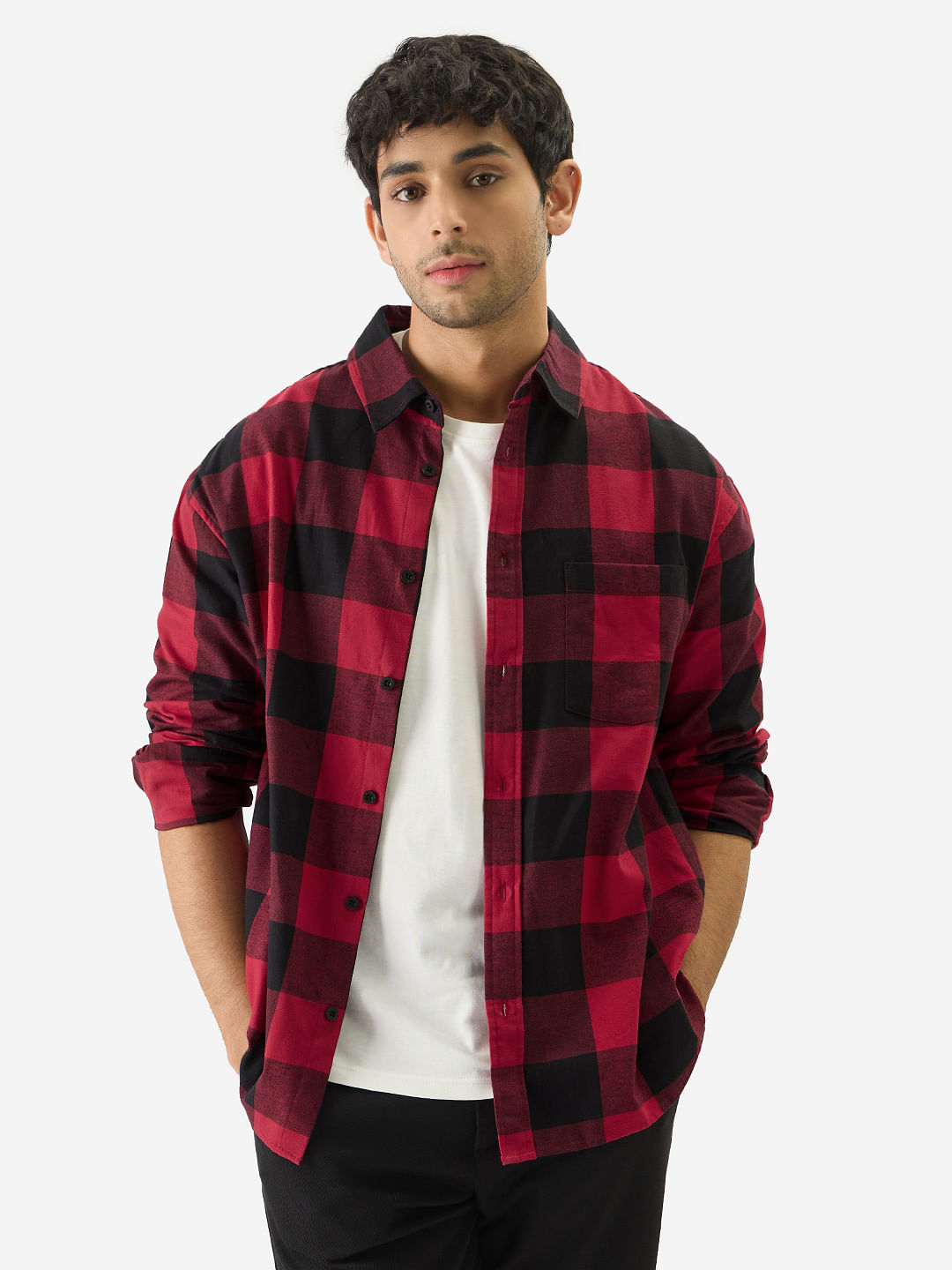 Buy Plaid: Retro Red Men Relaxed Shirts Online