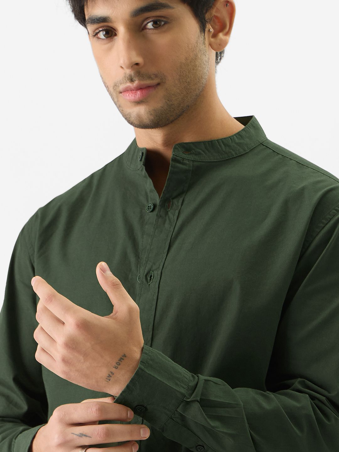 Solids: Olive Green Mandarin Shirts online