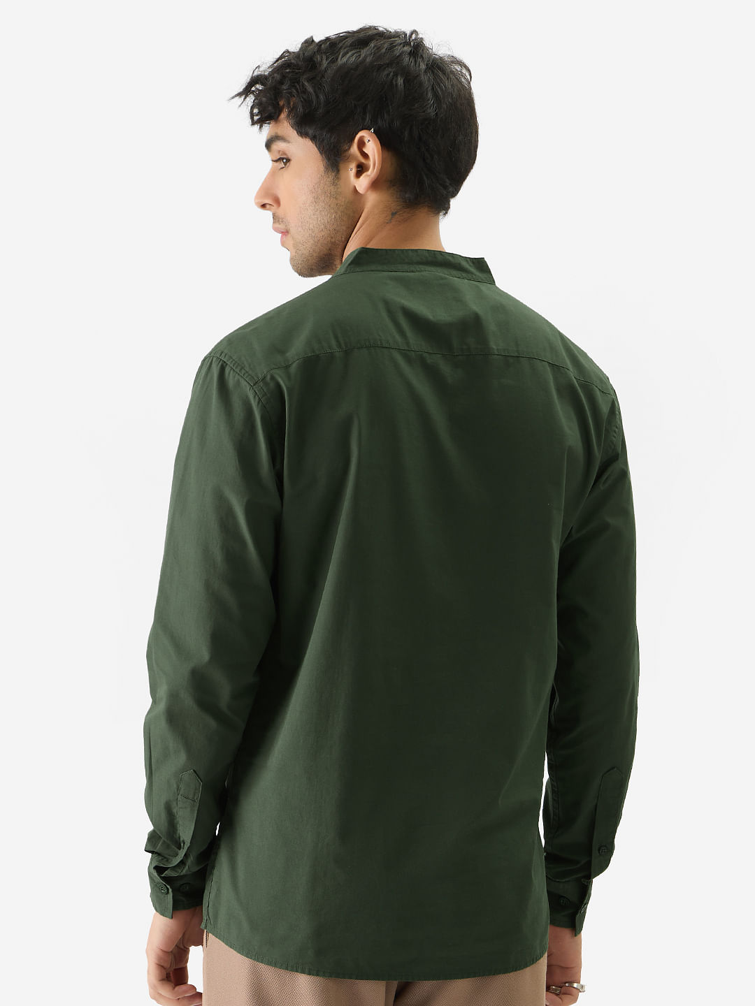 Buy Solids Olive Green Mandarin Shirt Online at The Souled Store.