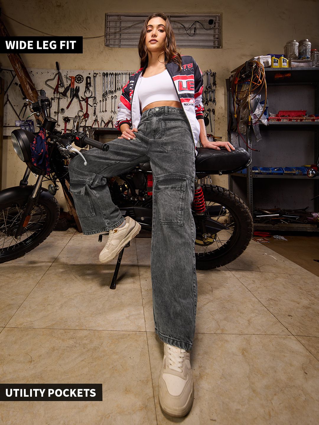 Buy Solids Grey Cloud Wash (Wide leg fit) Womens Jeans Online.