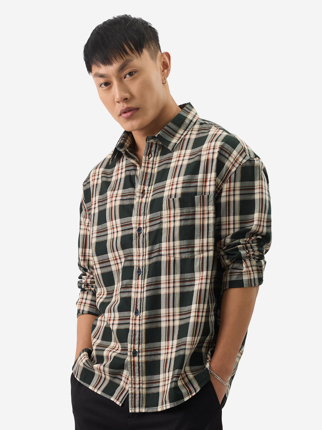 Buy Plaid: Ivory Meadow Men Relaxed Shirts Online