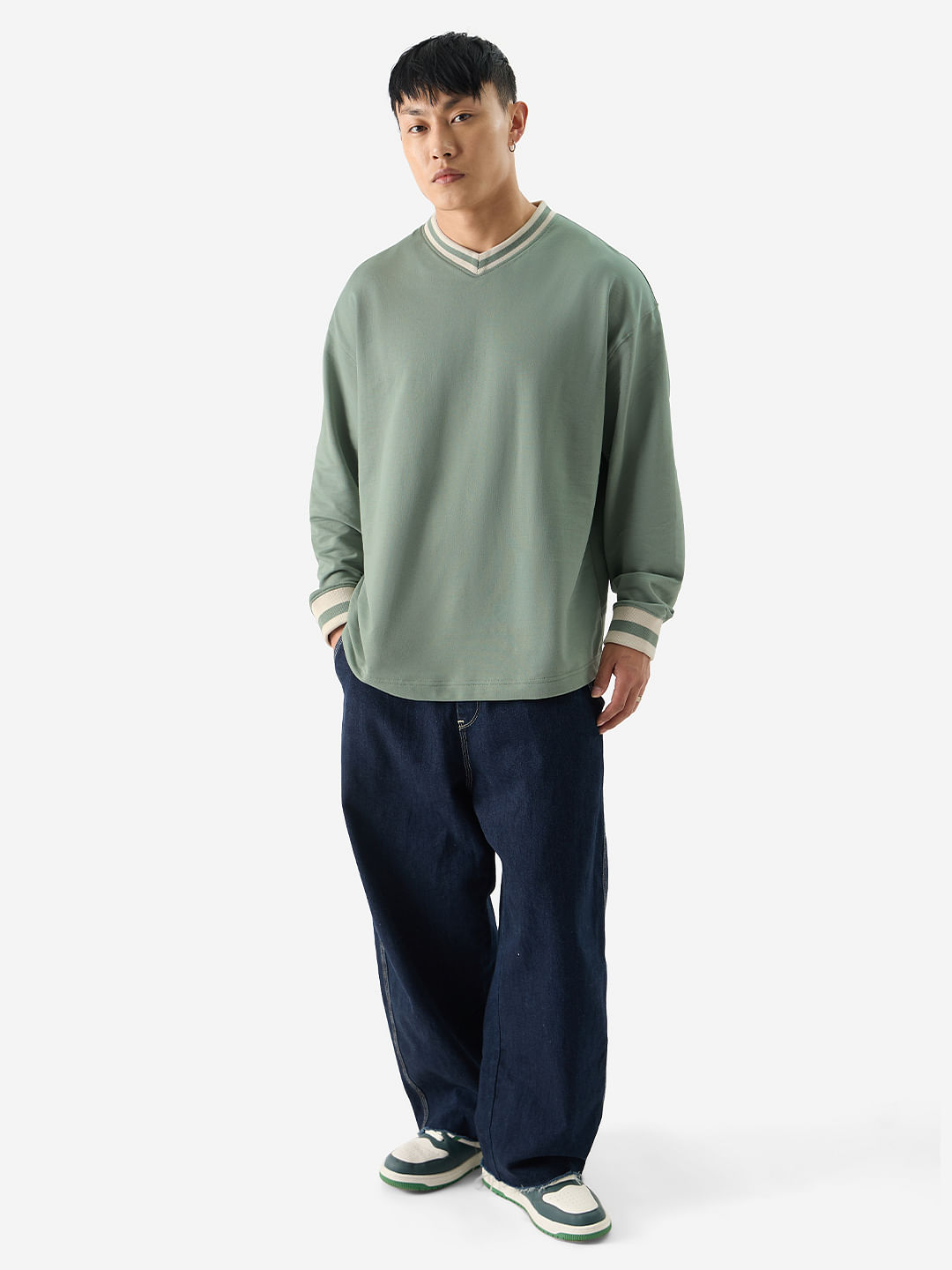 Buy Solids: Sage Green Oversized Full Sleeve T-Shirts Online