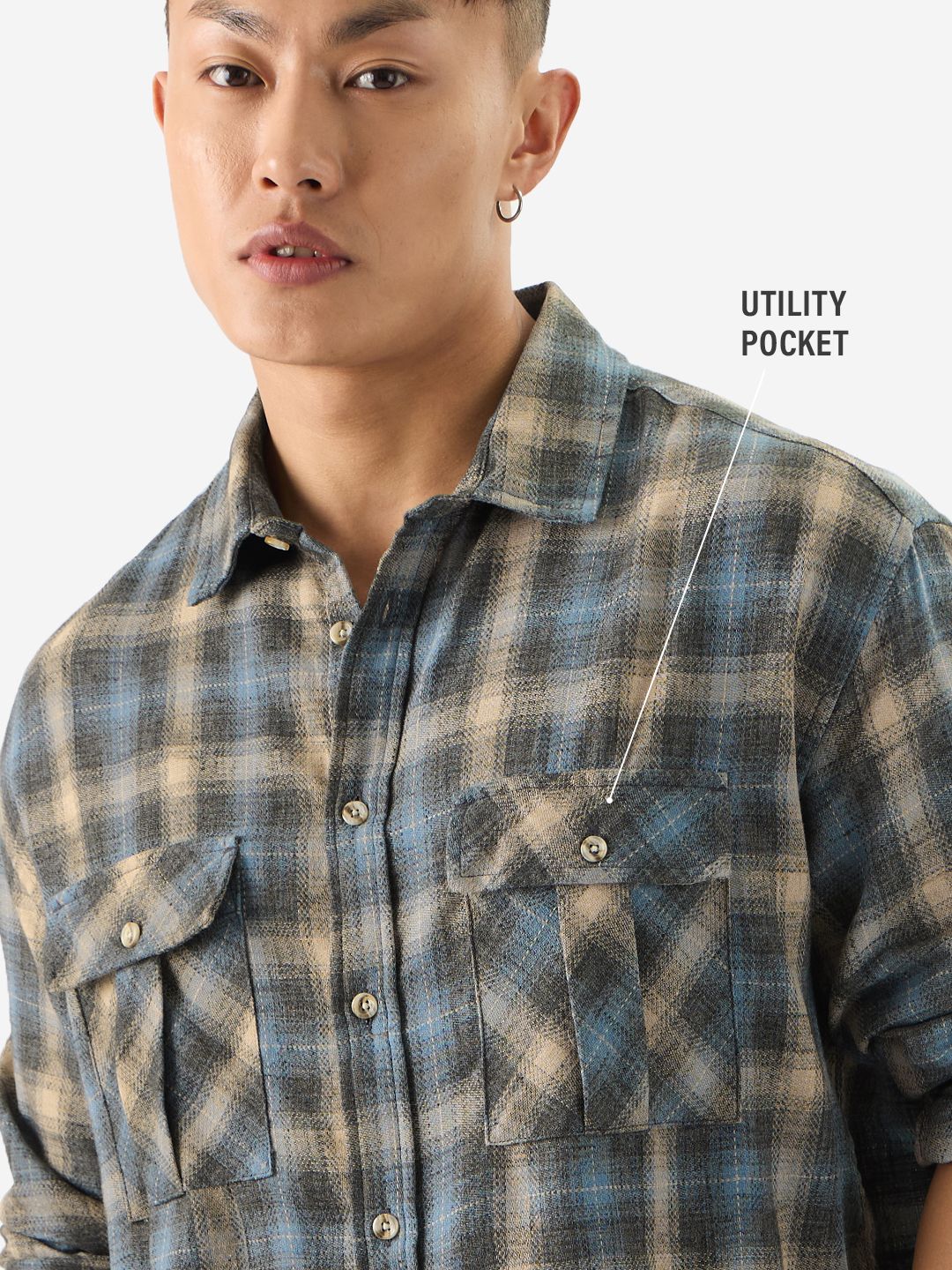 Buy Plaid Stone Blue Men Utility Shirts Online
